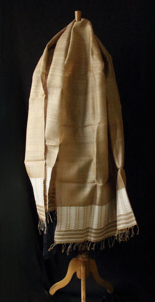 Handloom Muga Silk Scarf / Stole , Natural Eri Silk Motifs from Assam