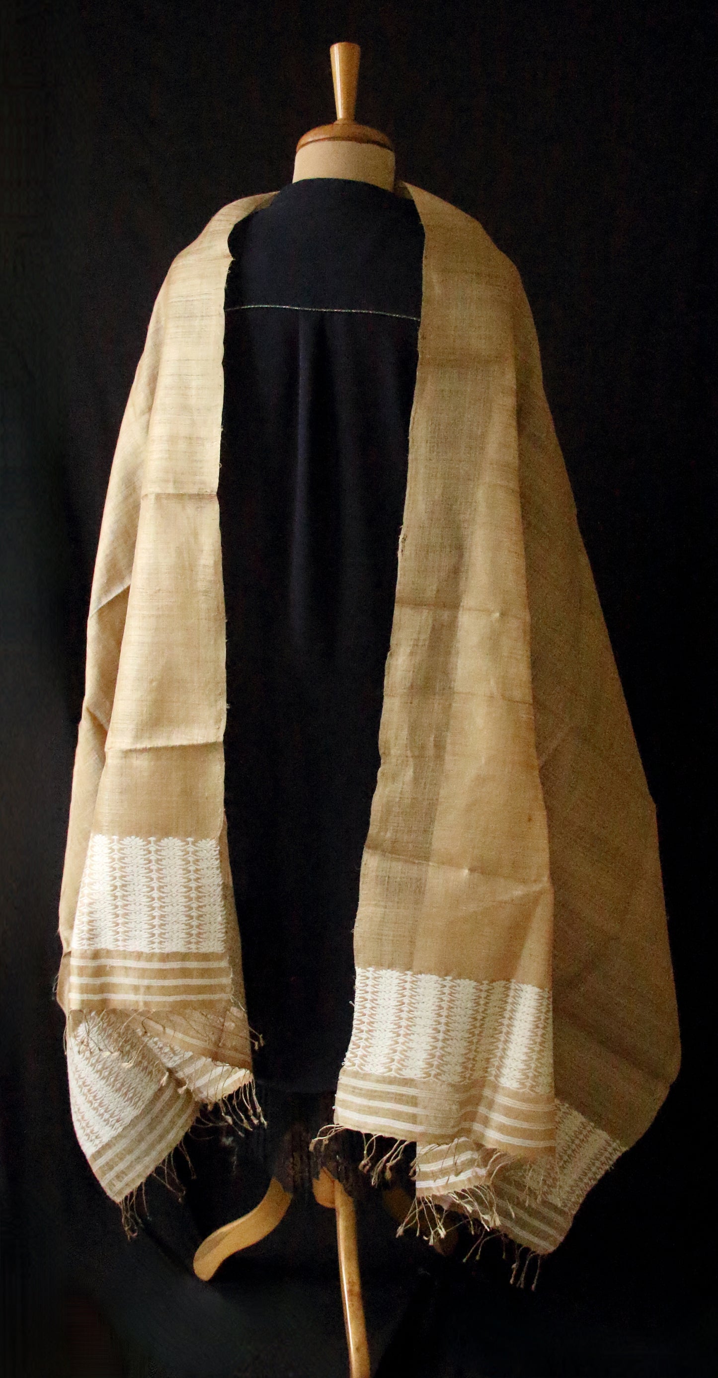 Handloom Muga Silk Scarf / Stole , Natural Eri Silk Motifs from Assam