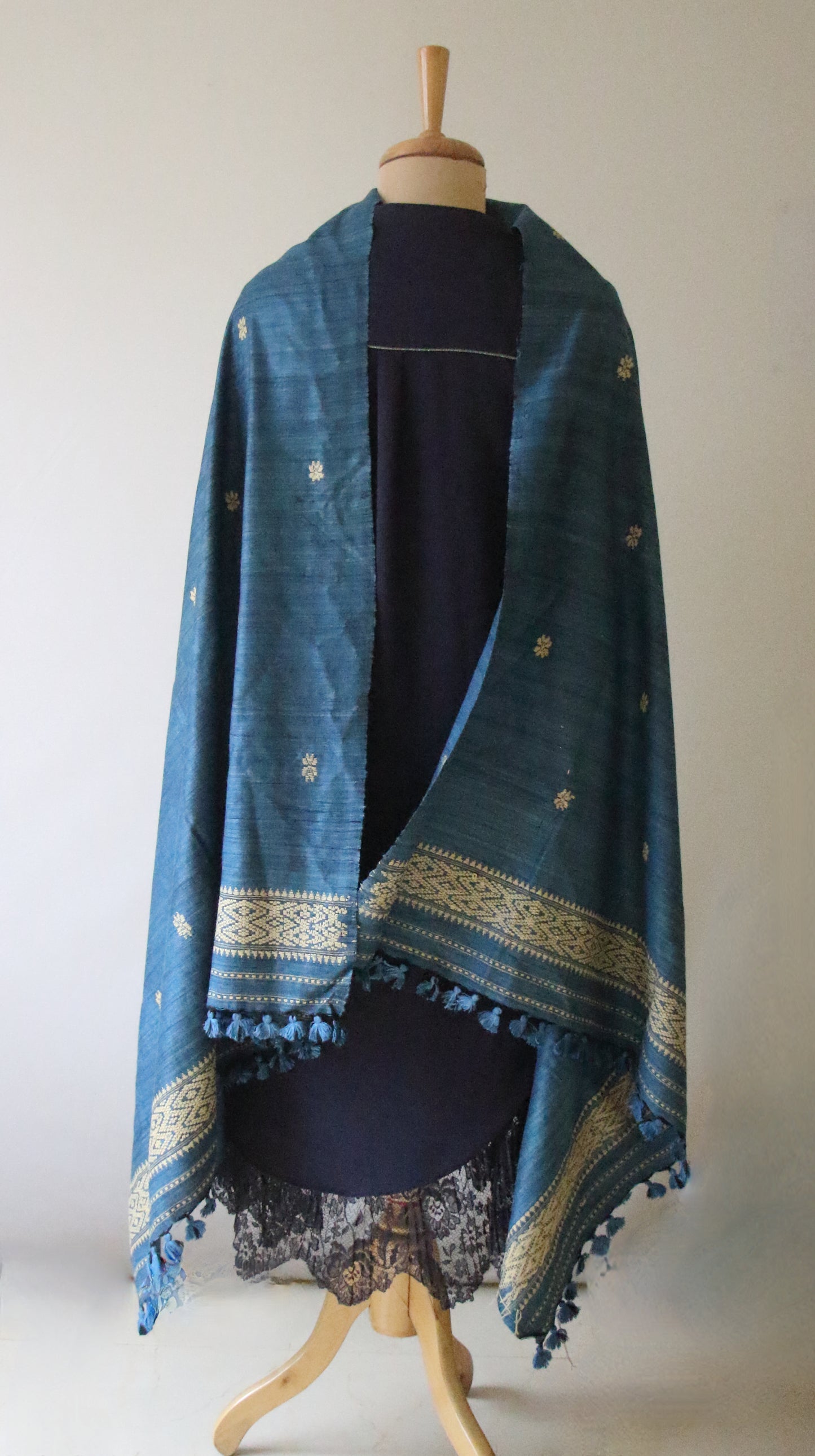 Handwoven Indigo Natural Dyed Hand Spun Eri Silk Stole / Shawl From Assam , India