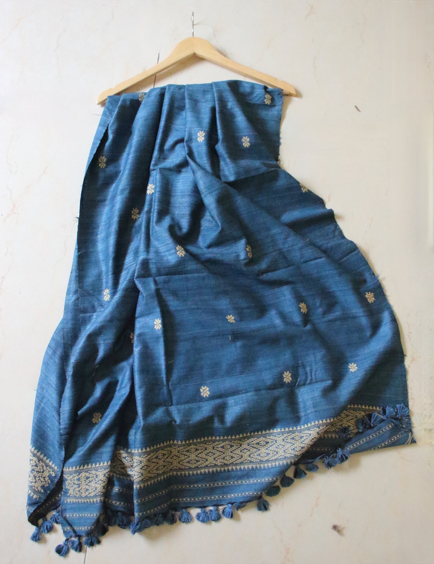 Handwoven Indigo Natural Dyed Hand Spun Eri Silk Stole / Shawl From Assam , India