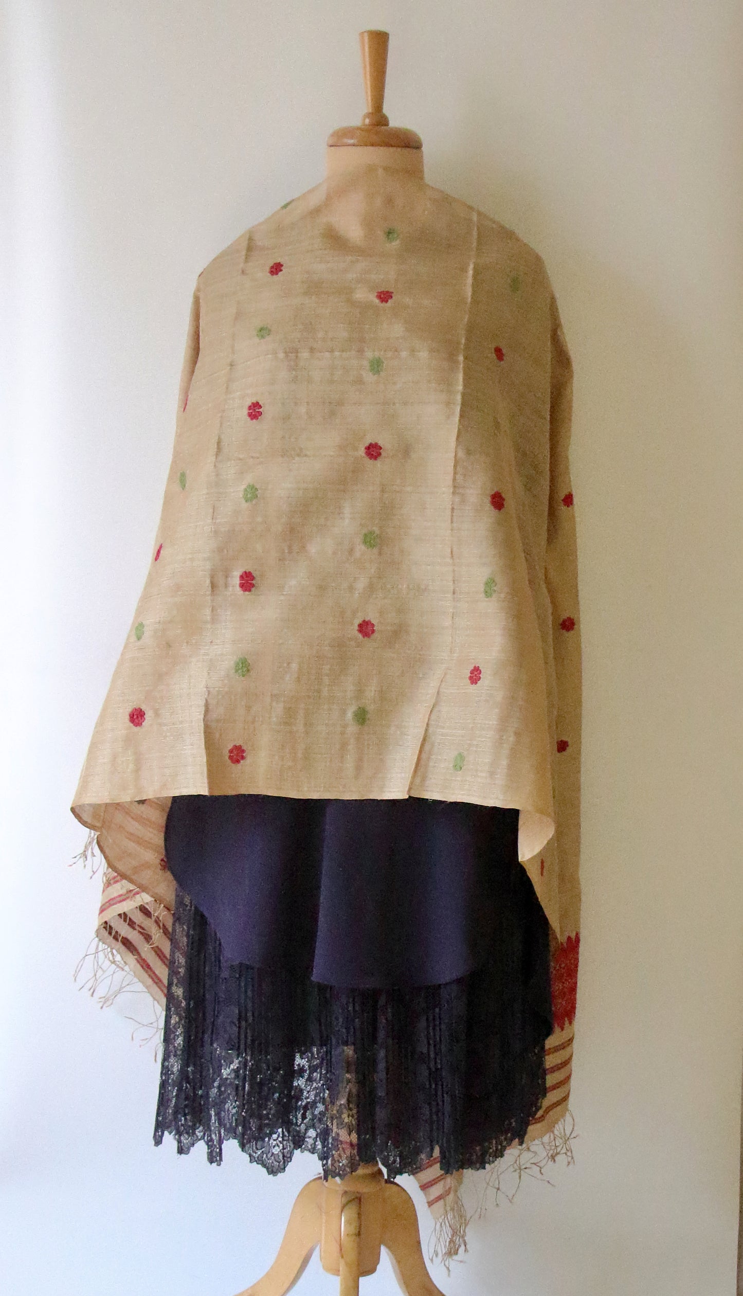 Handloom Muga Silk Wrap / Stole with natural dyed Eri Silk Motifs from Assam