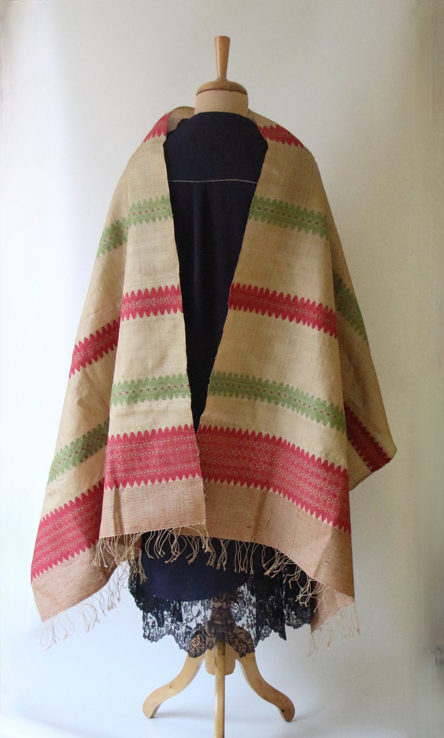 Handloom Muga Silk Wrap / Stole with natural dyed Eri Silk Motifs from Assam