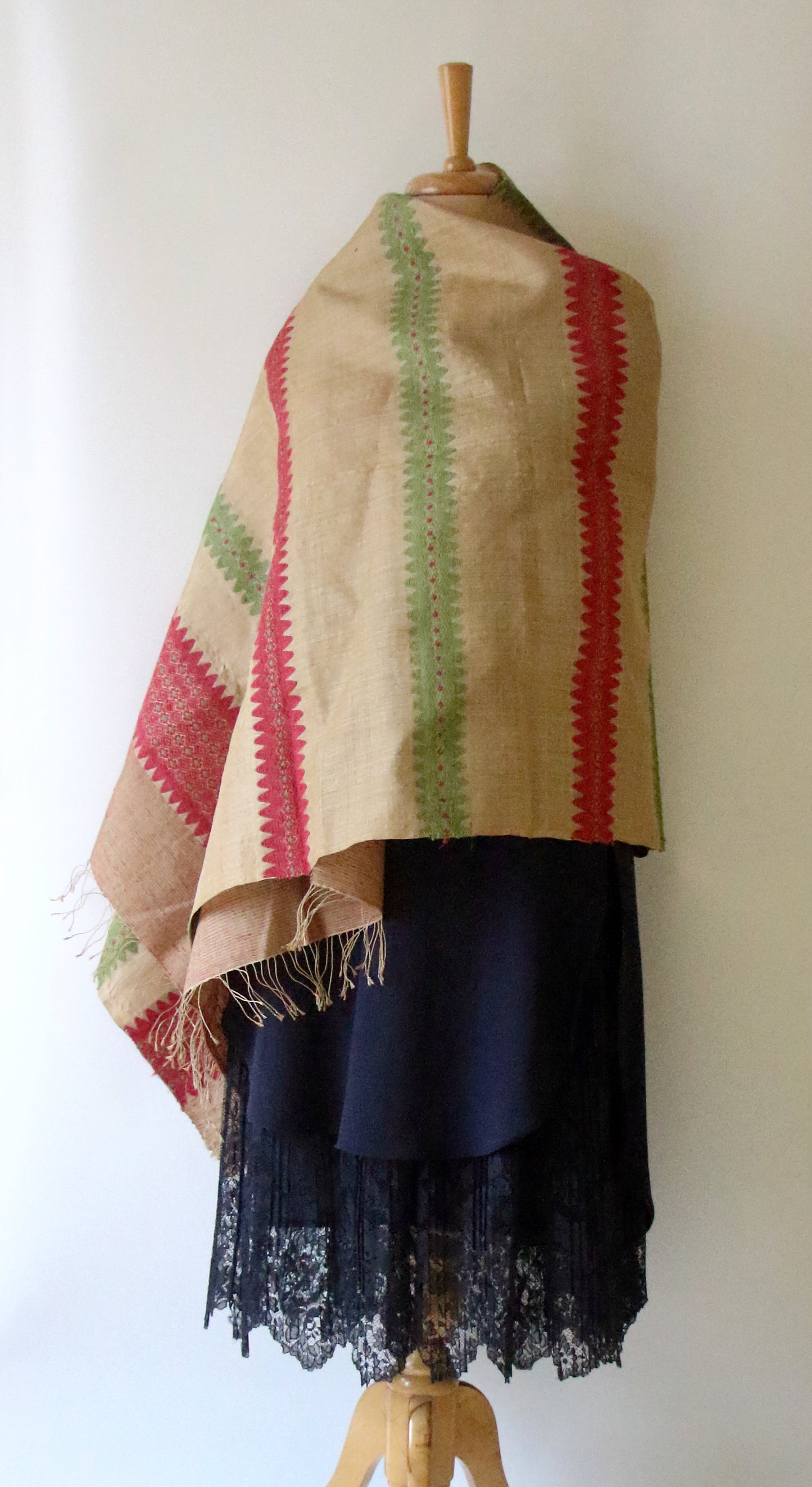 Handloom Muga Silk Wrap / Stole with natural dyed Eri Silk Motifs from Assam