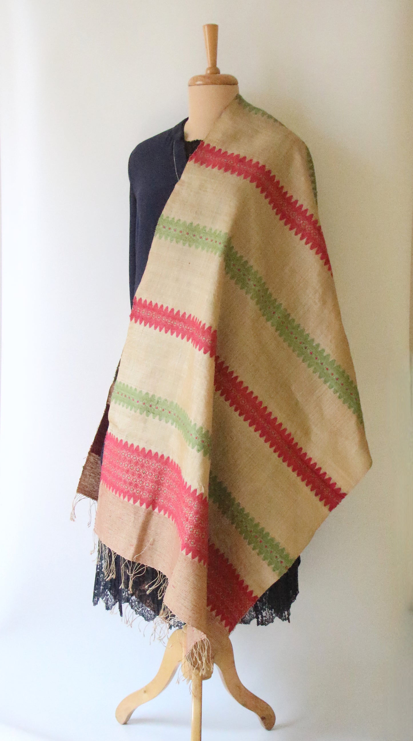 Handloom Muga Silk Wrap / Stole with natural dyed Eri Silk Motifs from Assam