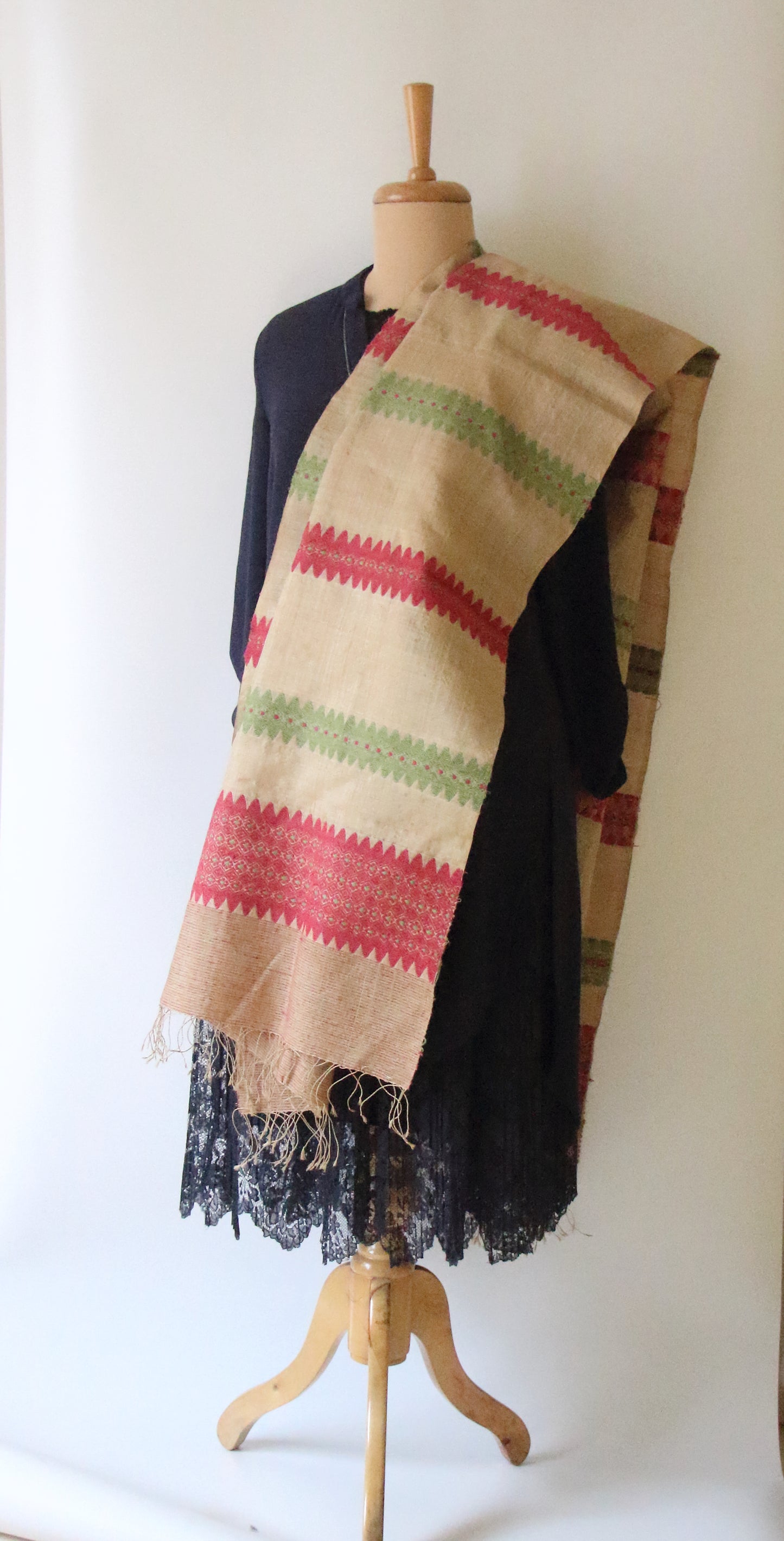 Handloom Muga Silk Wrap / Stole with natural dyed Eri Silk Motifs from Assam