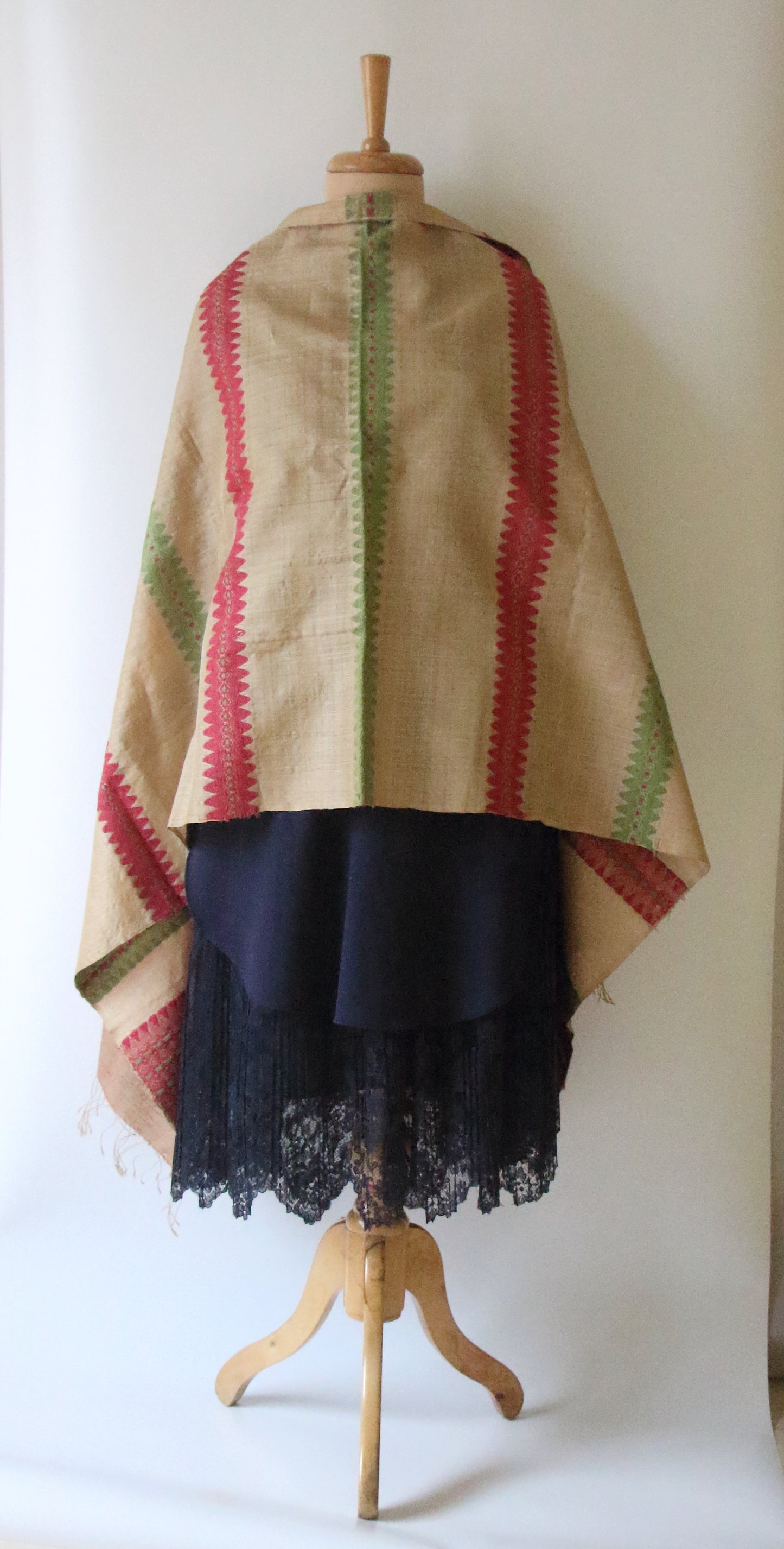 Handloom Muga Silk Wrap / Stole with natural dyed Eri Silk Motifs from Assam