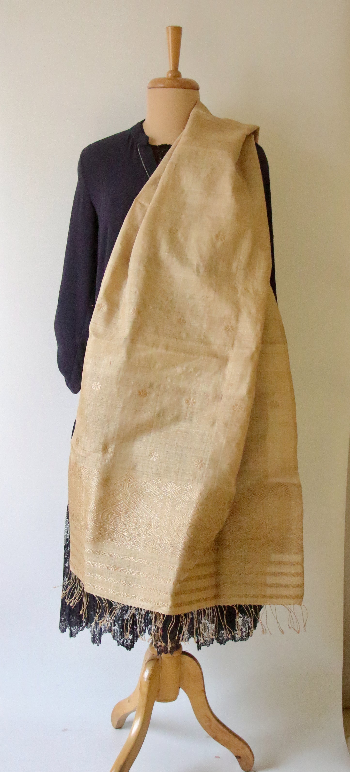 Handloom Muga Silk Wrap / Stole with Muga Silk Motifs from Assam