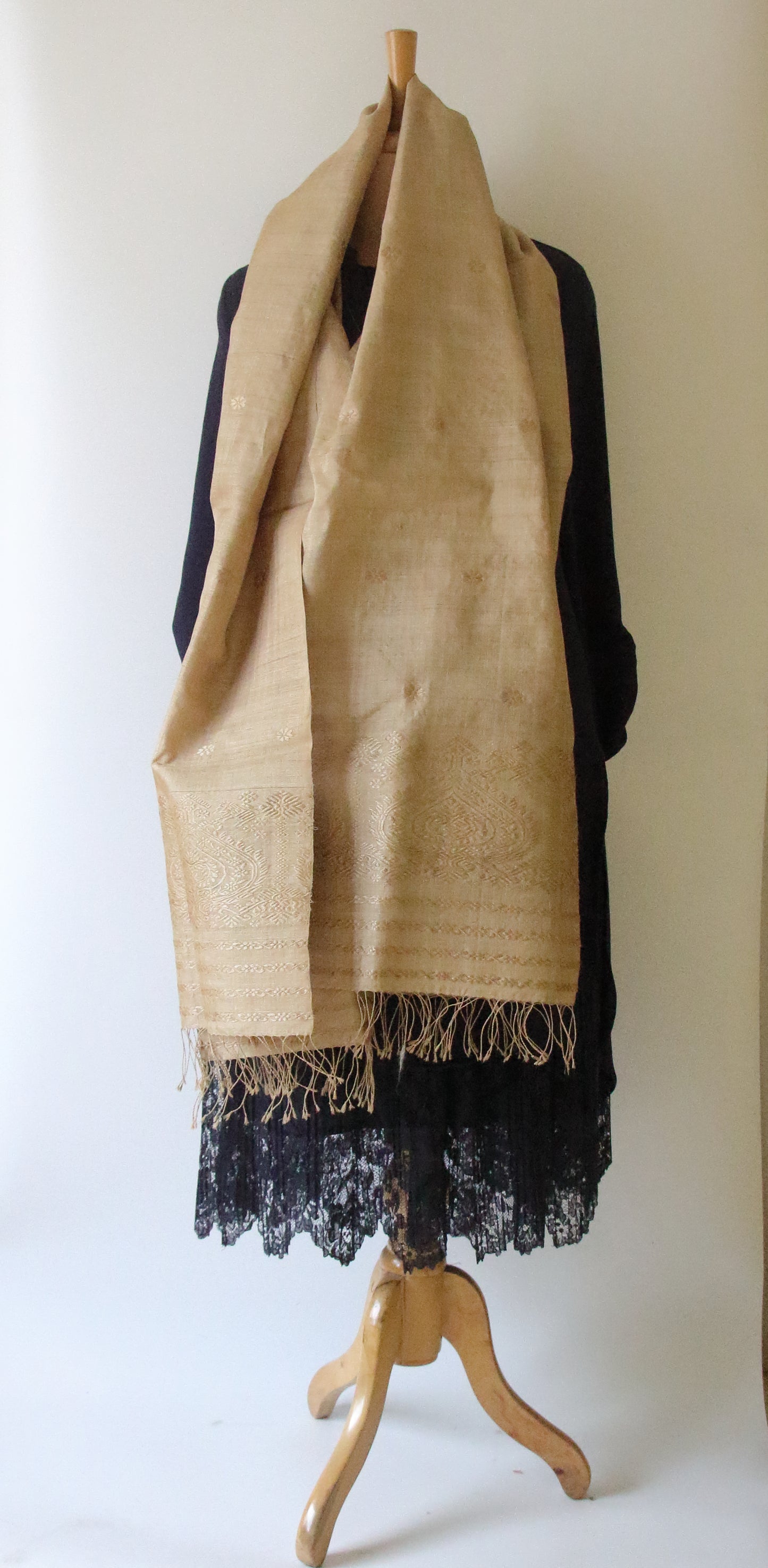 Handloom Muga Silk Wrap / Stole with Muga Silk Motifs from Assam