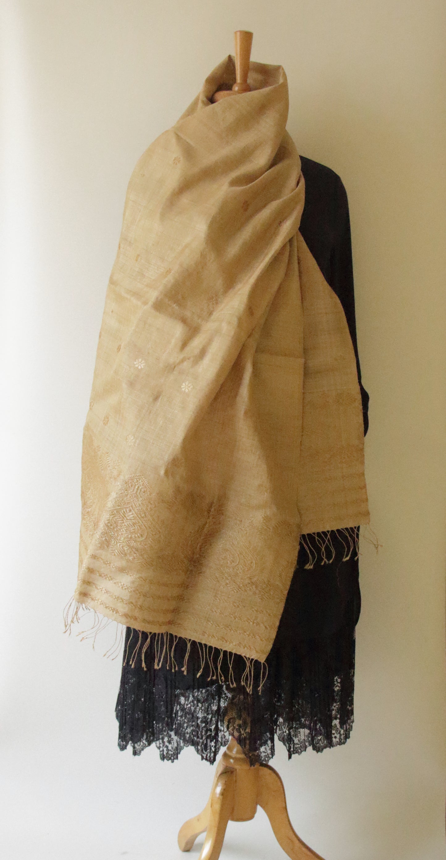 Handloom Muga Silk Wrap / Stole with Muga Silk Motifs from Assam