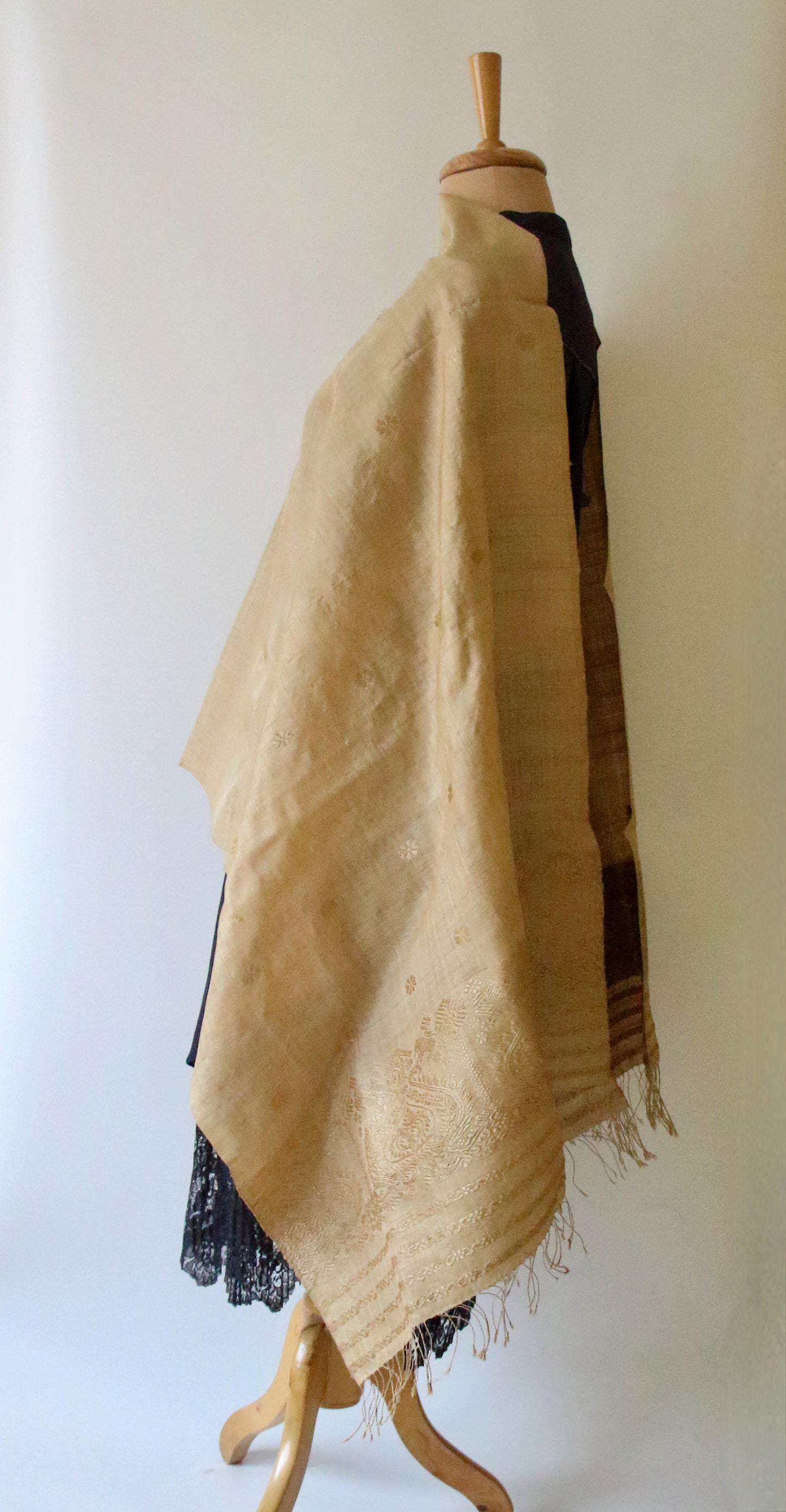 Handloom Muga Silk Wrap / Stole with Muga Silk Motifs from Assam