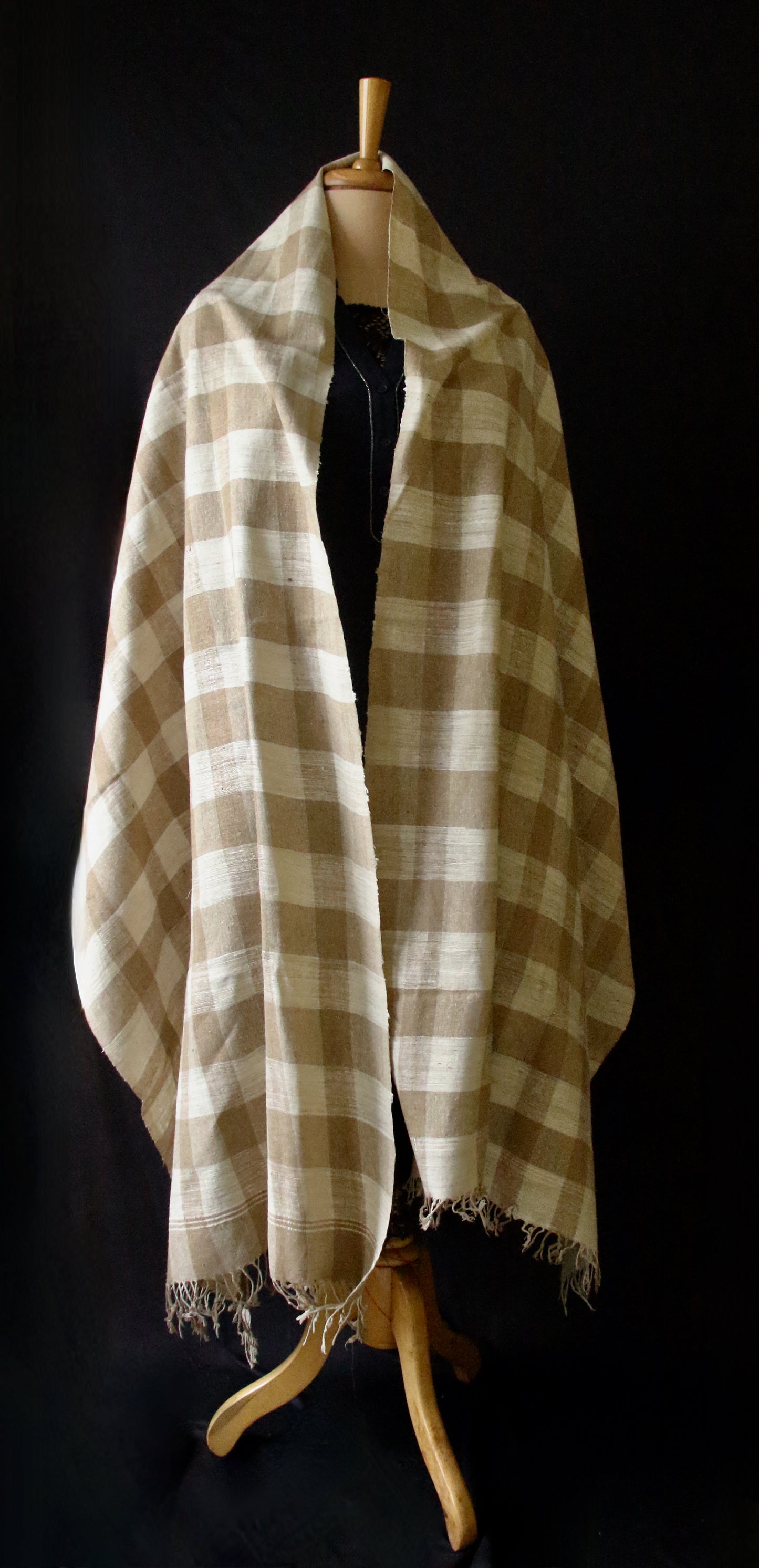 Handloom Check Pattern Eri & Muga Ghicha Silk Shawl from Assam