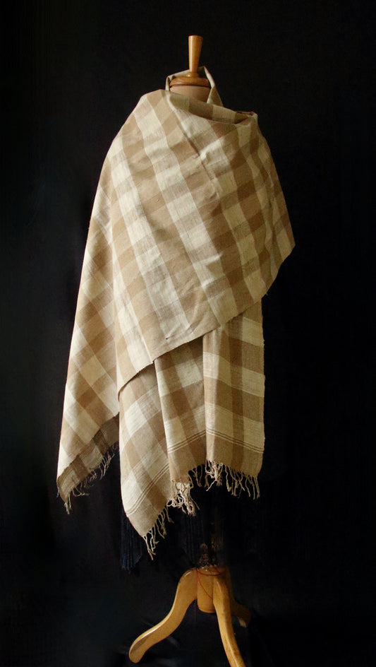 Handloom Check Pattern Eri & Muga Ghicha Silk Shawl from Assam