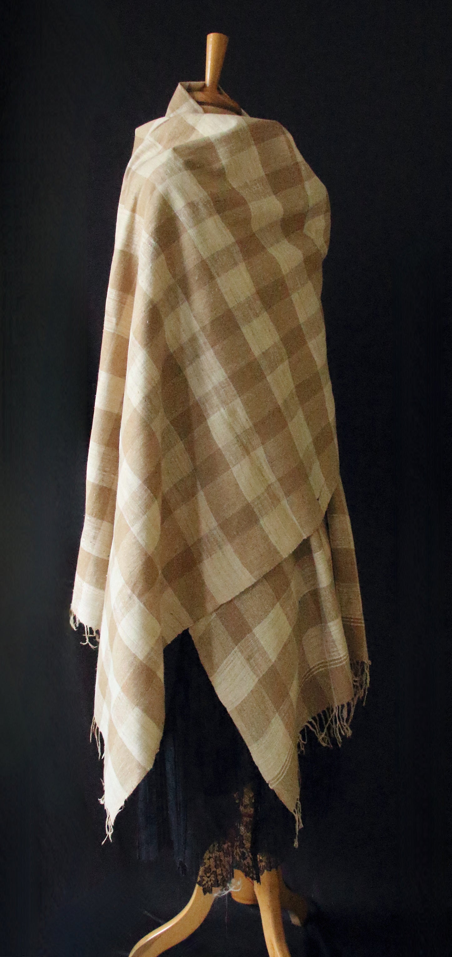 Handloom Check Pattern Eri & Muga Ghicha Silk Shawl from Assam