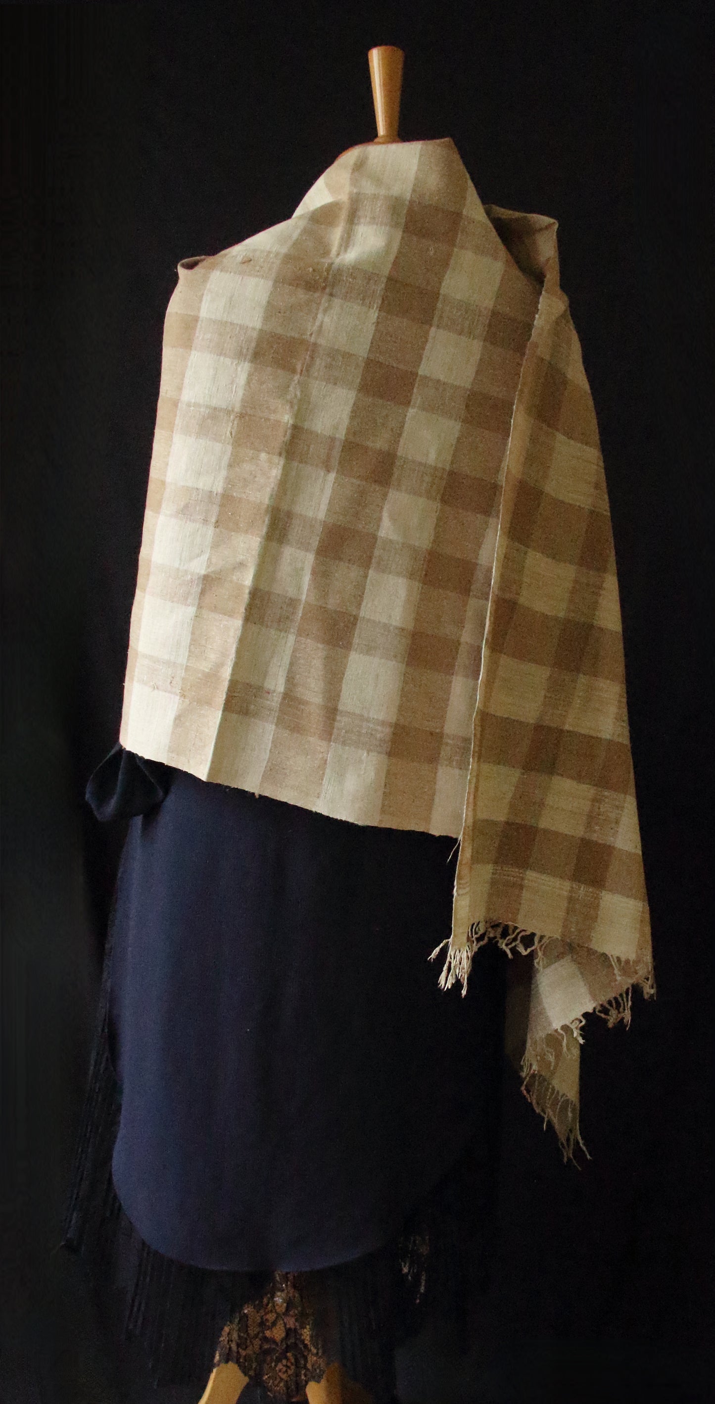 Handloom Check Pattern Eri & Muga Ghicha Silk Shawl from Assam