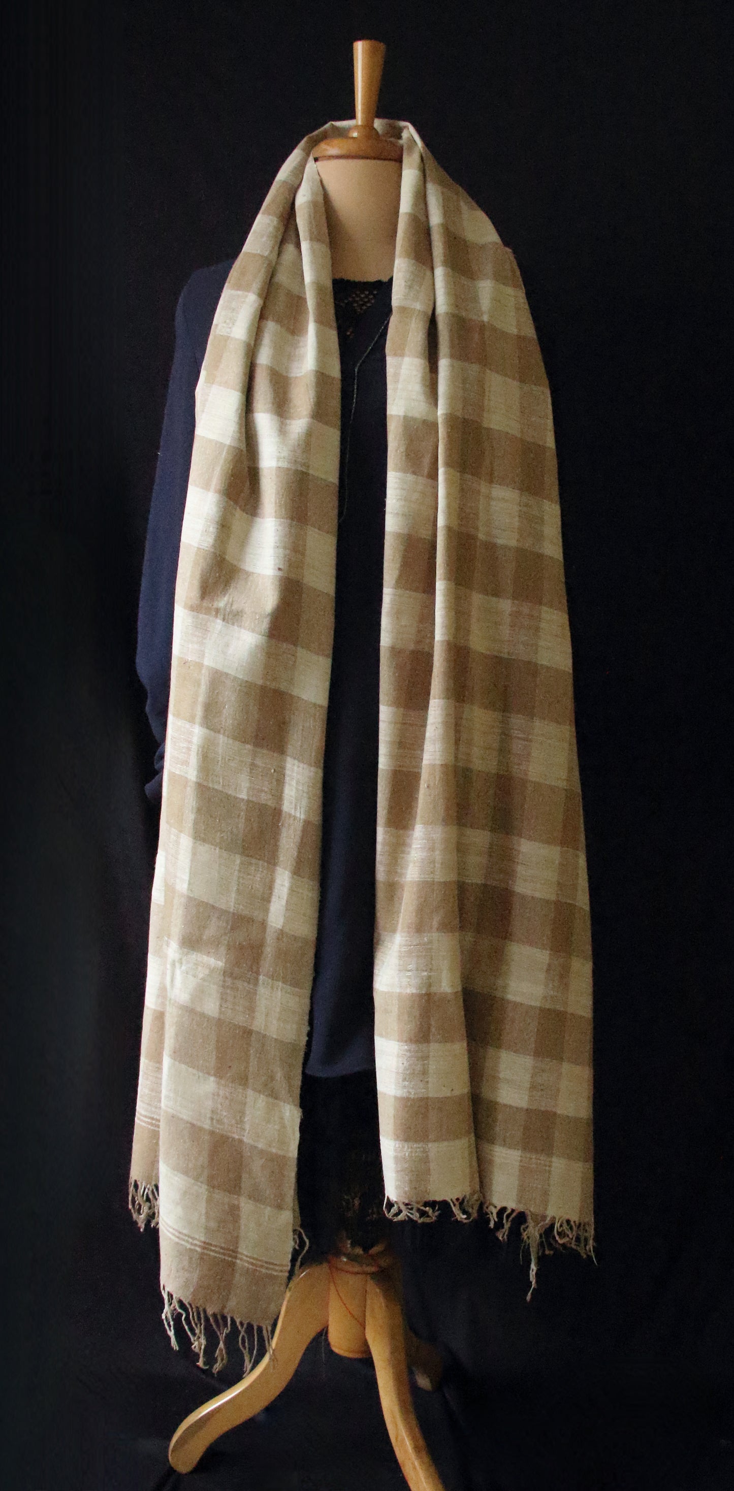 Handloom Check Pattern Eri & Muga Ghicha Silk Shawl from Assam