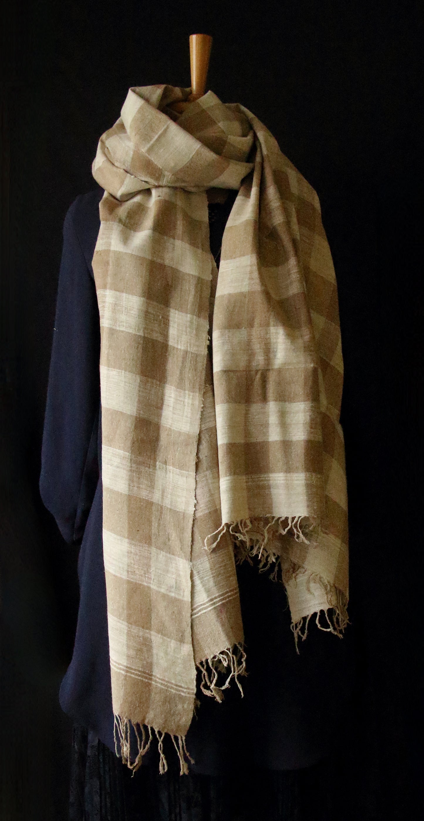 Handloom Check Pattern Eri & Muga Ghicha Silk Shawl from Assam