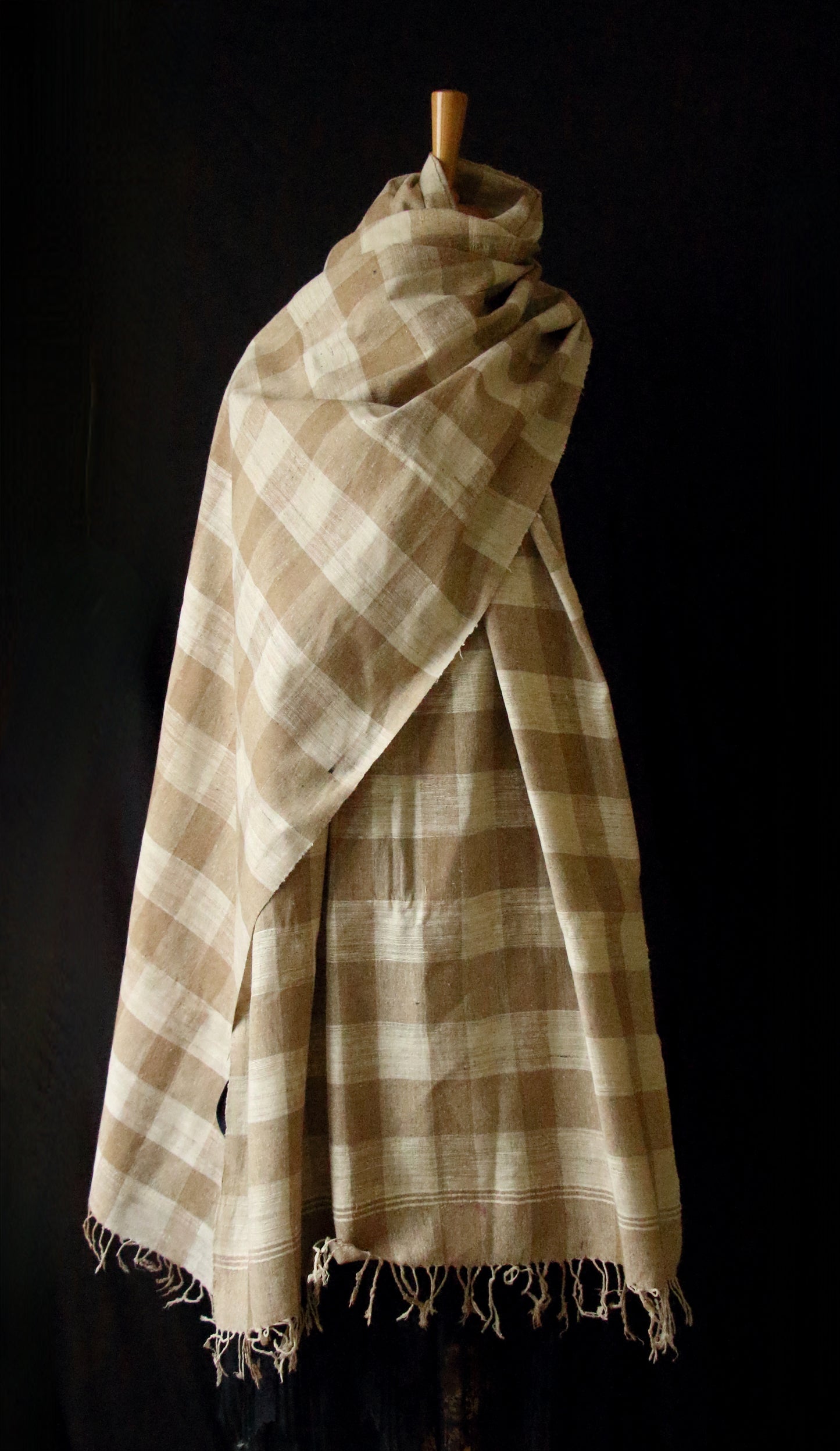 Handloom Check Pattern Eri & Muga Ghicha Silk Shawl from Assam