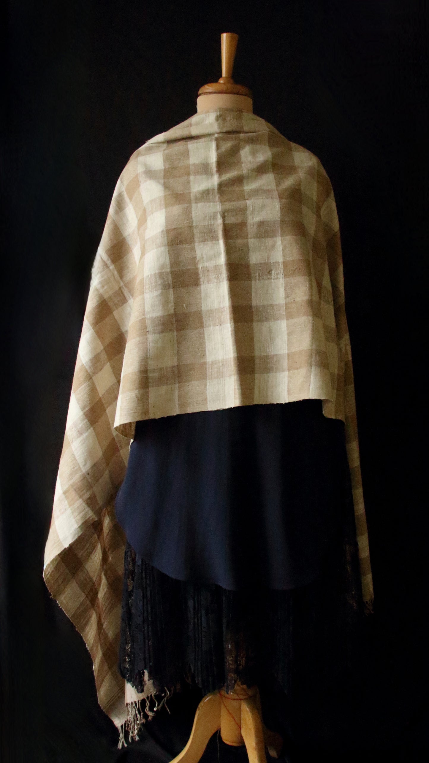 Handloom Check Pattern Eri & Muga Ghicha Silk Shawl from Assam