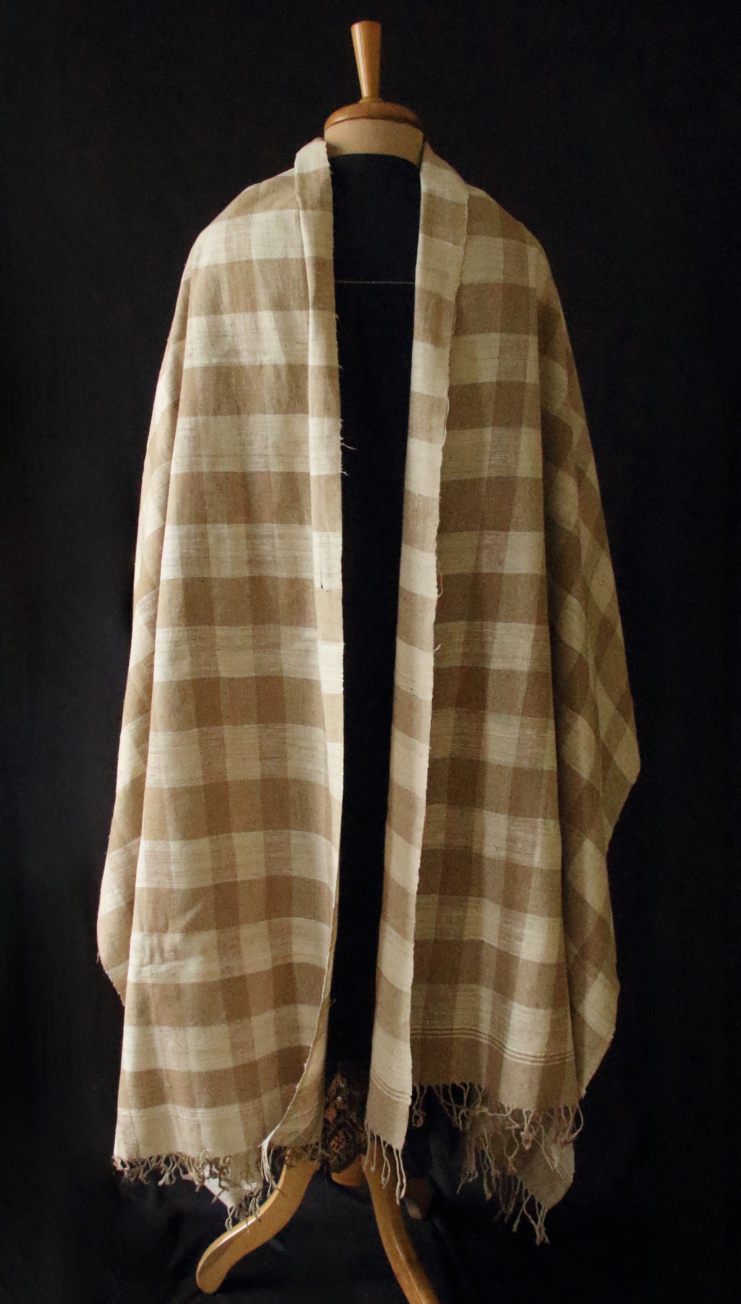 Handloom Check Pattern Eri & Muga Ghicha Silk Shawl from Assam