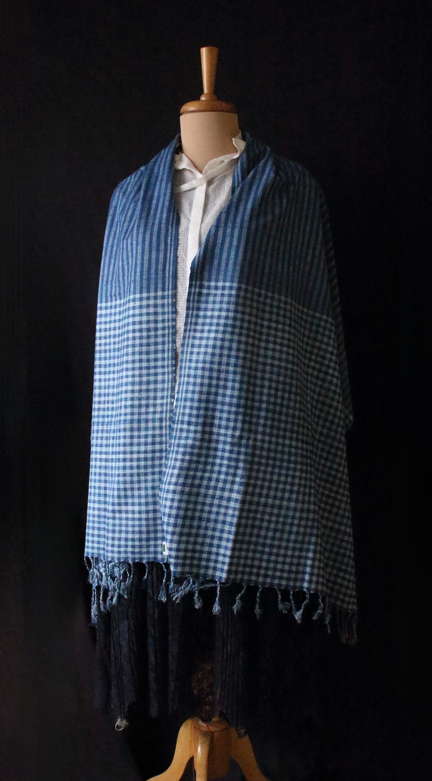 Indigo Natural Dyed Check and Stripe Handloom  Eri Silk Stoles / Scarfs  from Assam