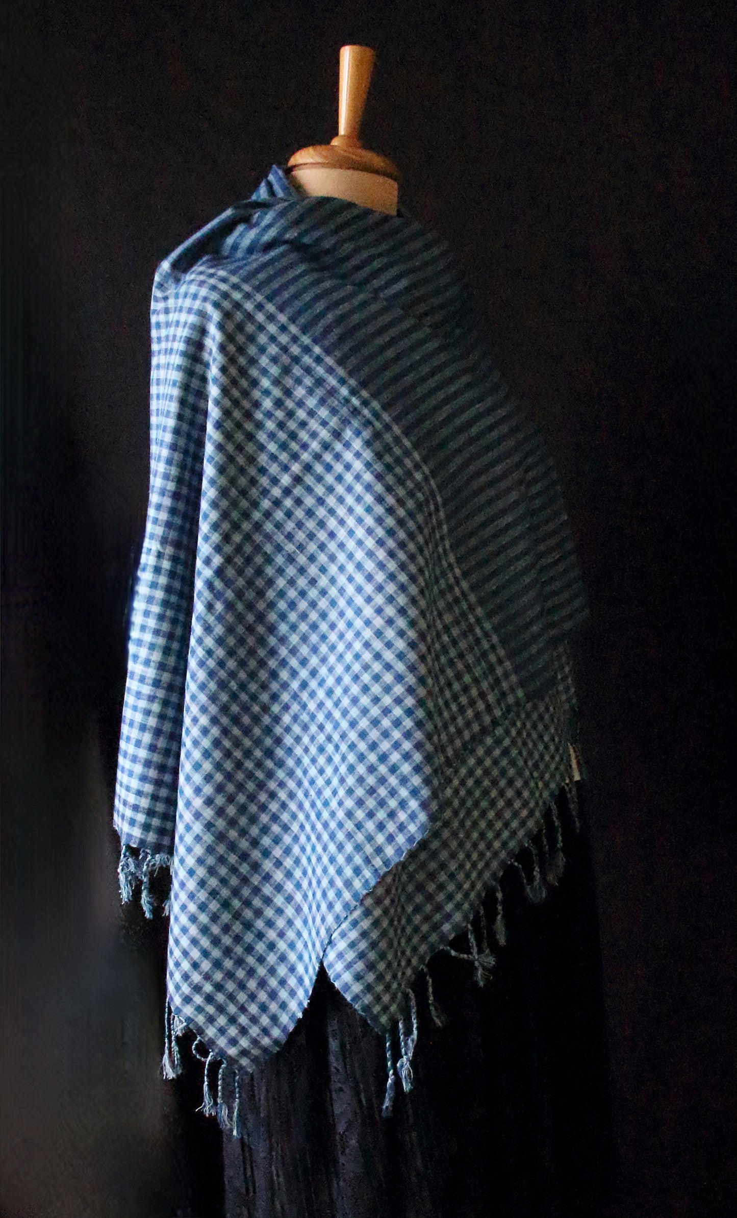 Indigo Natural Dyed Check and Stripe Handloom  Eri Silk Stoles / Scarfs  from Assam