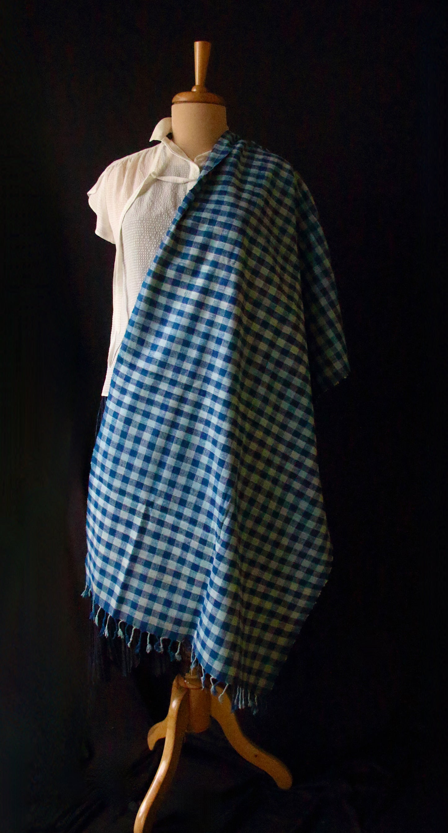 Indigo Natural Dyed Check and Stripe Handloom  Eri Silk Stoles / Scarfs  from Assam