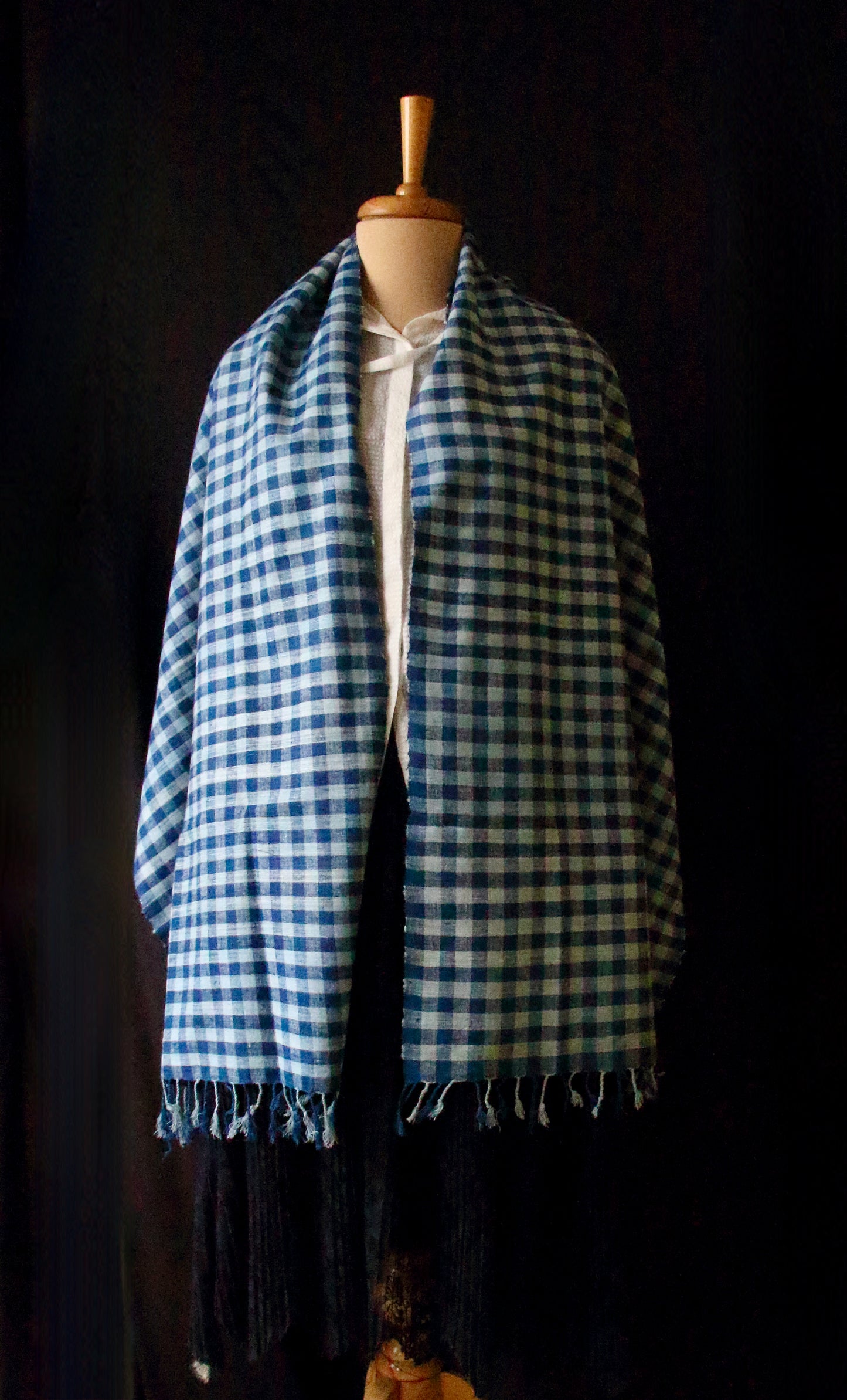 Indigo Natural Dyed Check and Stripe Handloom  Eri Silk Stoles / Scarfs  from Assam
