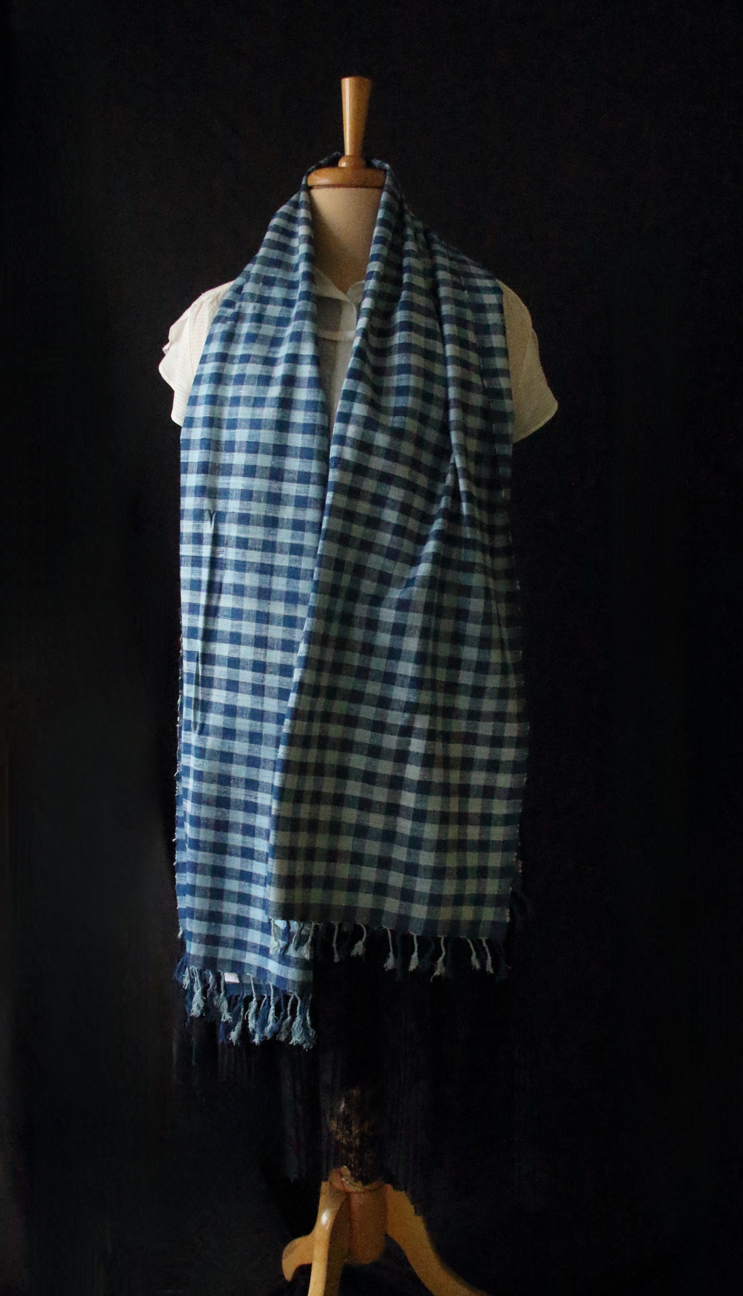 Indigo Natural Dyed Check and Stripe Handloom  Eri Silk Stoles / Scarfs  from Assam