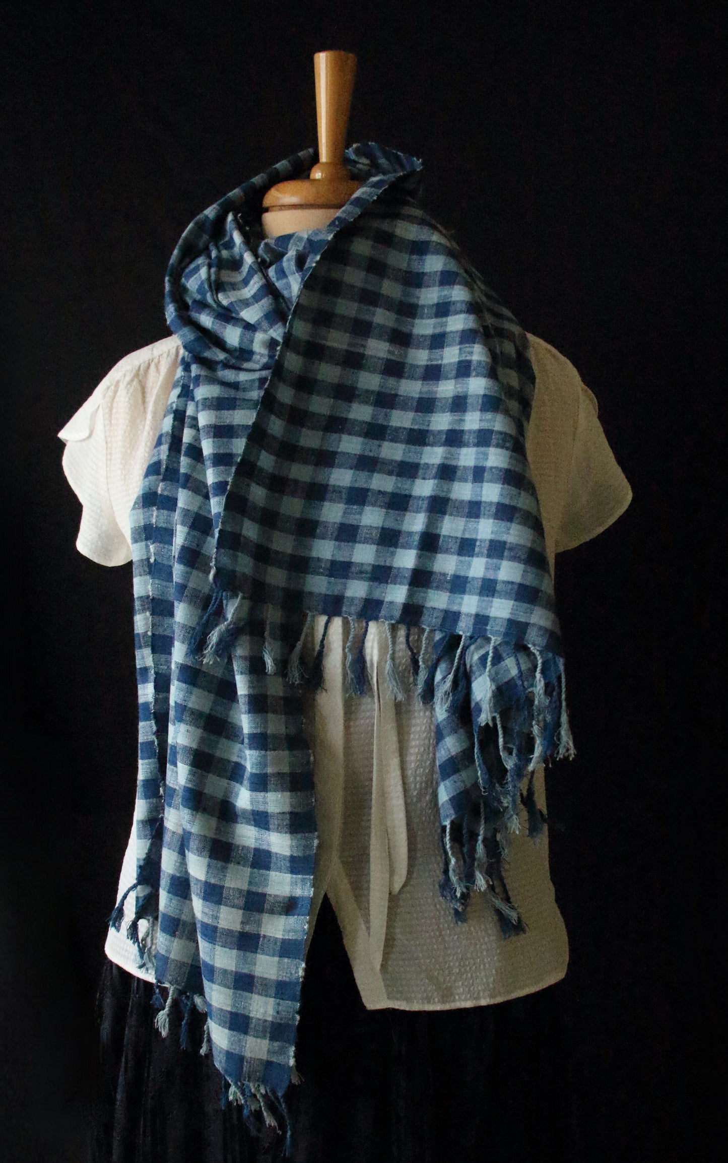 Indigo Natural Dyed Check and Stripe Handloom  Eri Silk Stoles / Scarfs  from Assam