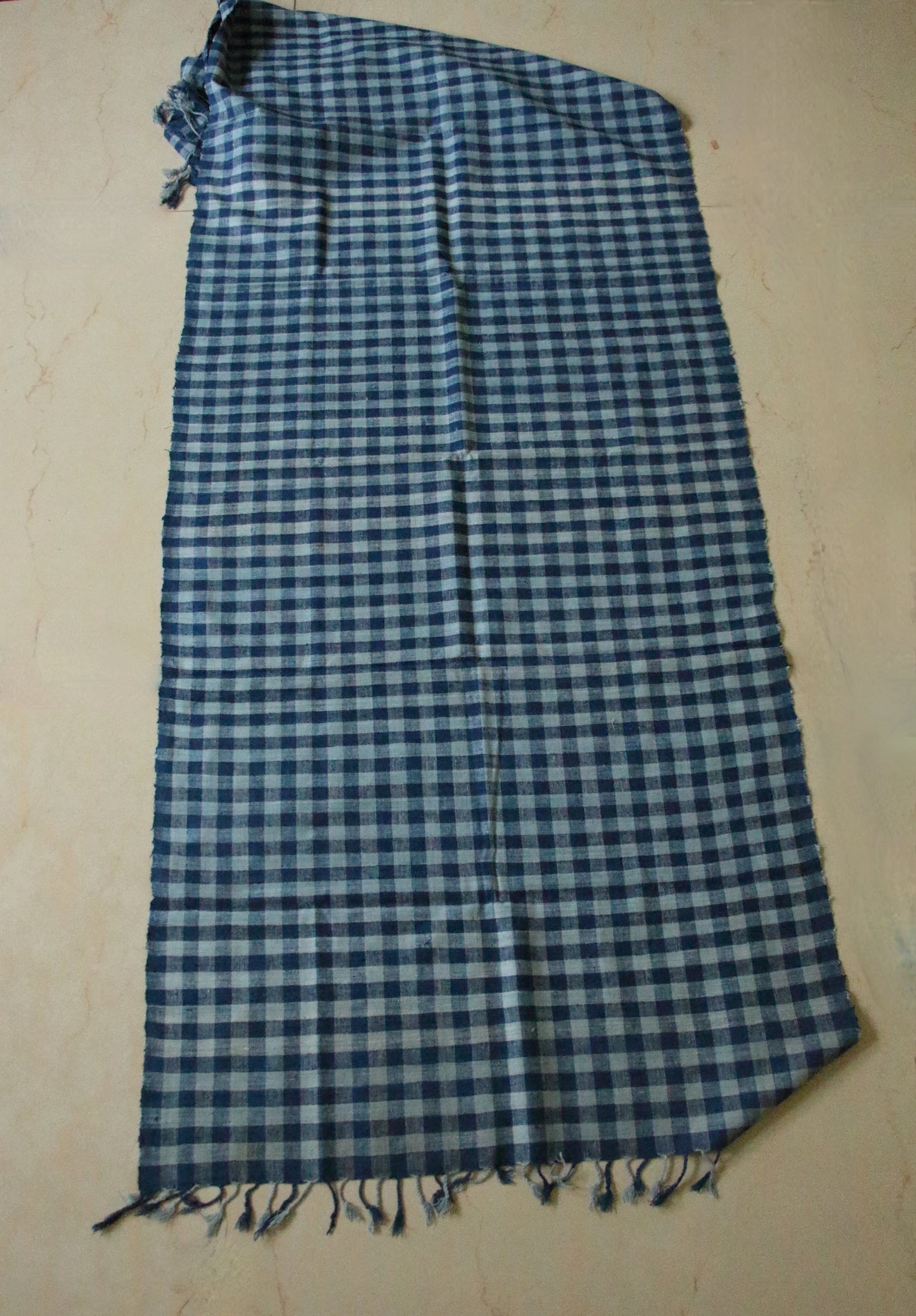 Indigo Natural Dyed Check and Stripe Handloom  Eri Silk Stoles / Scarfs  from Assam