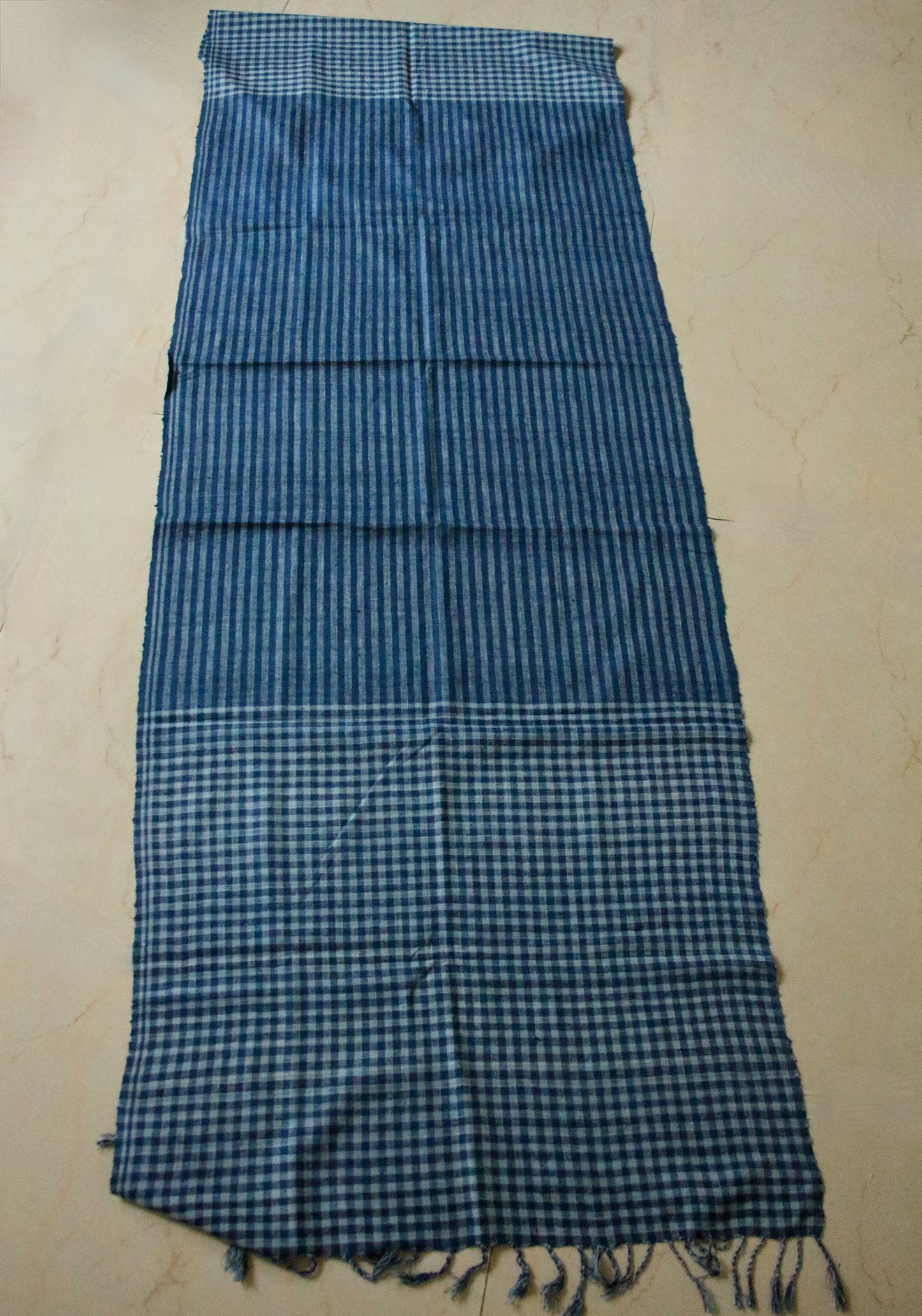 Indigo Natural Dyed Check and Stripe Handloom  Eri Silk Stoles / Scarfs  from Assam