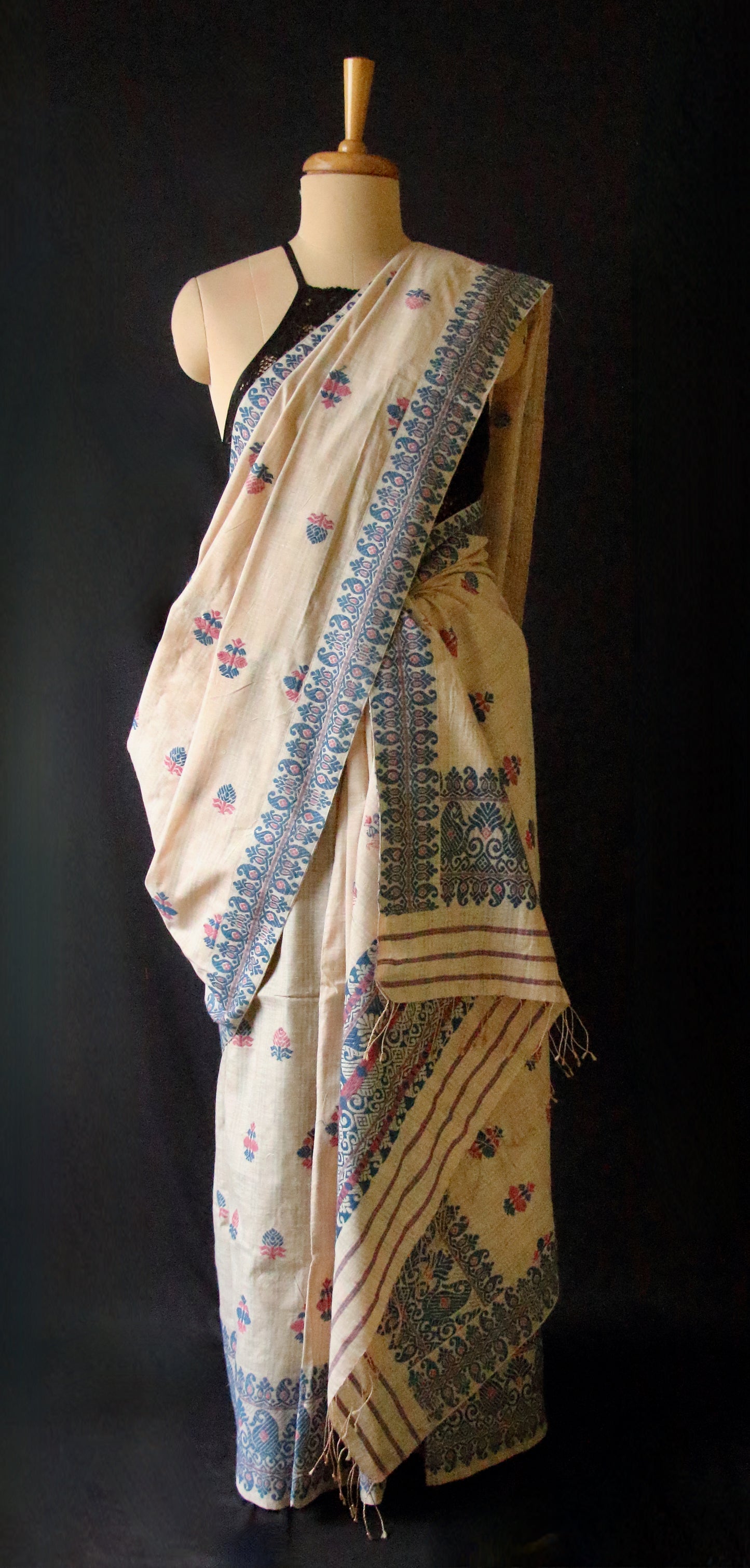 Soft Beige Tassar & Eri Silk Mekhla Chador Set from Assam