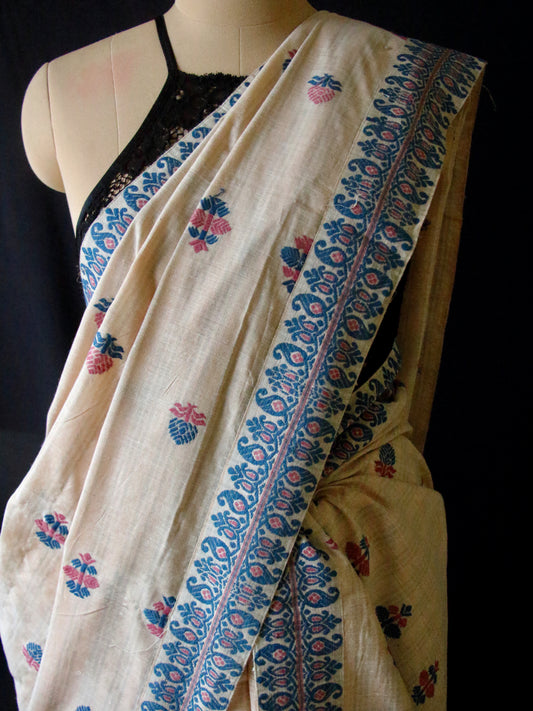Soft Beige Tassar & Eri Silk Mekhla Chador Set from Assam