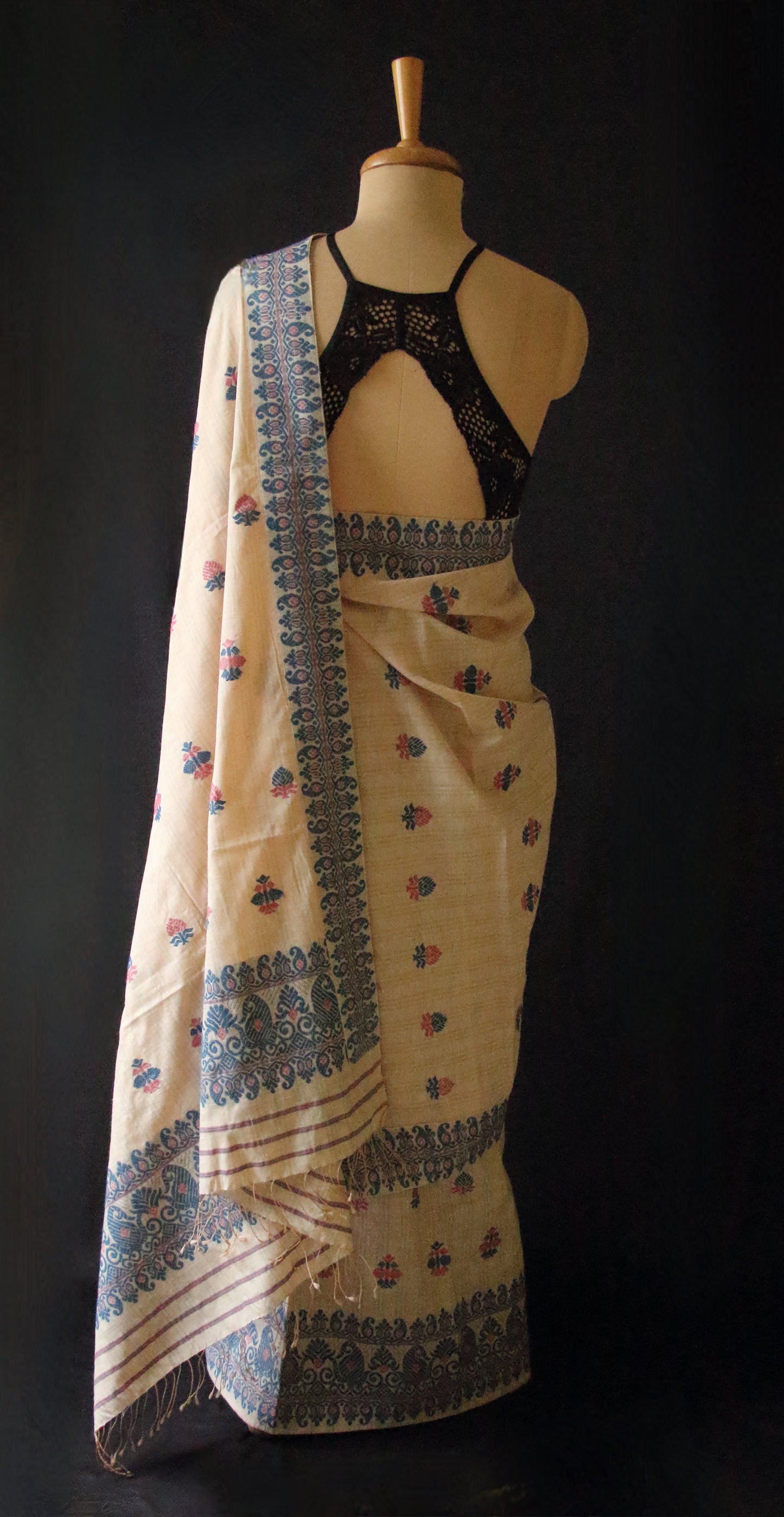 Soft Beige Tassar & Eri Silk Mekhla Chador Set from Assam
