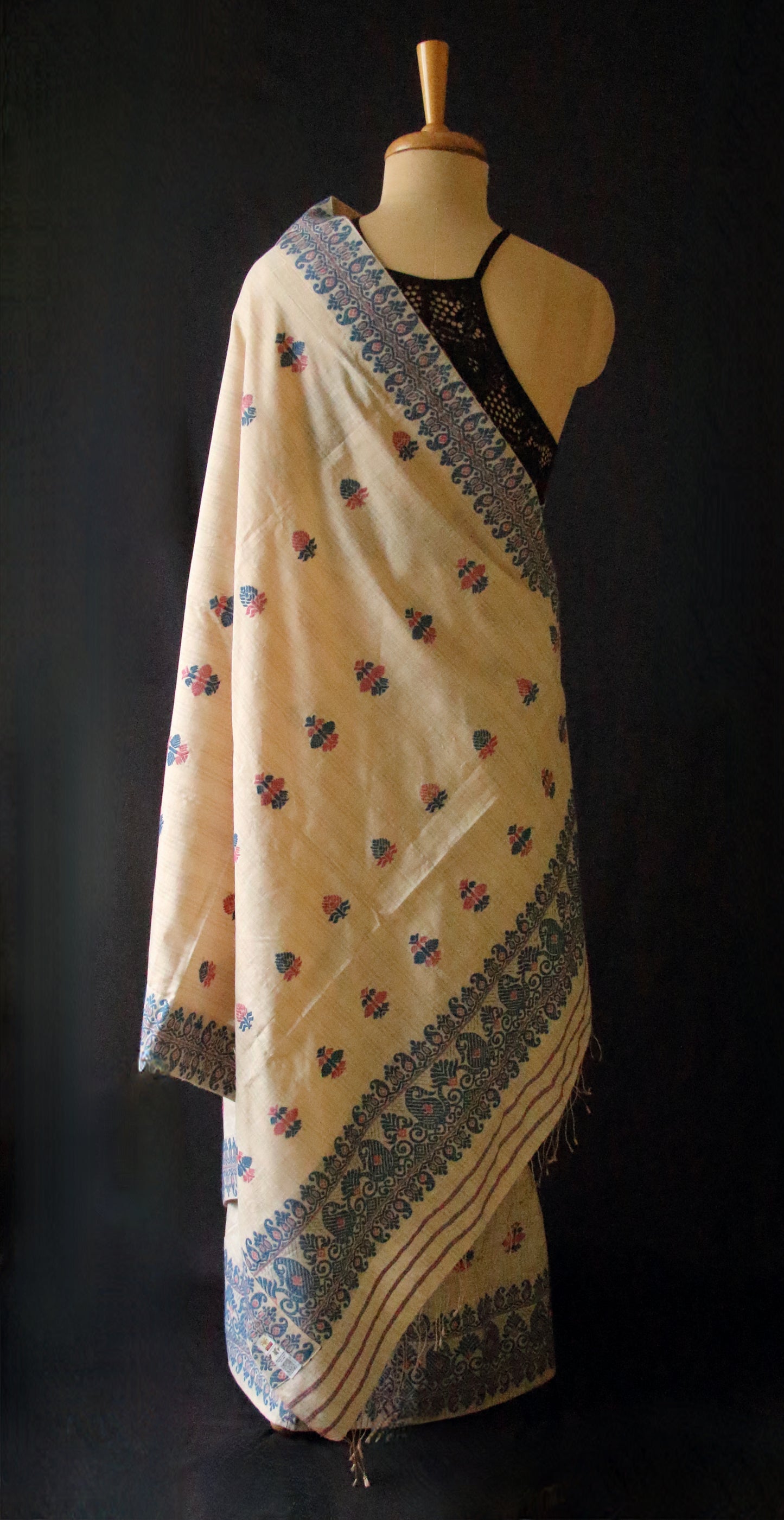 Soft Beige Tassar & Eri Silk Mekhla Chador Set from Assam