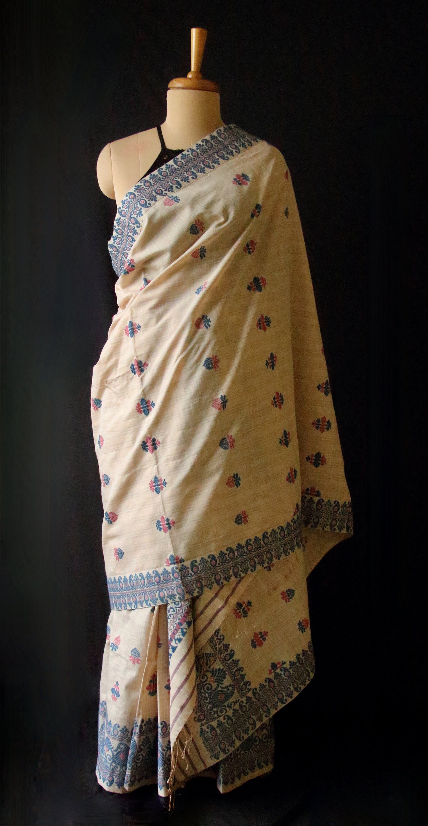 Soft Beige Tassar & Eri Silk Mekhla Chador Set from Assam