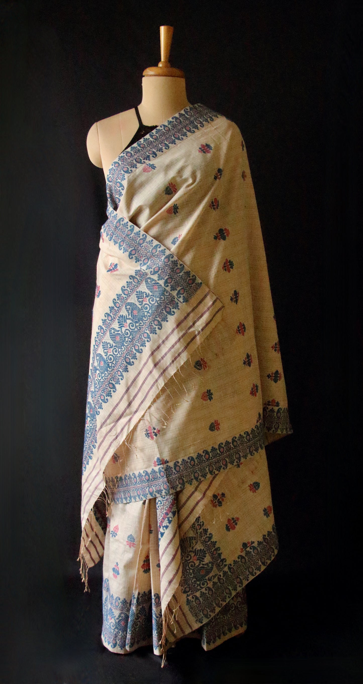 Soft Beige Tassar & Eri Silk Mekhla Chador Set from Assam