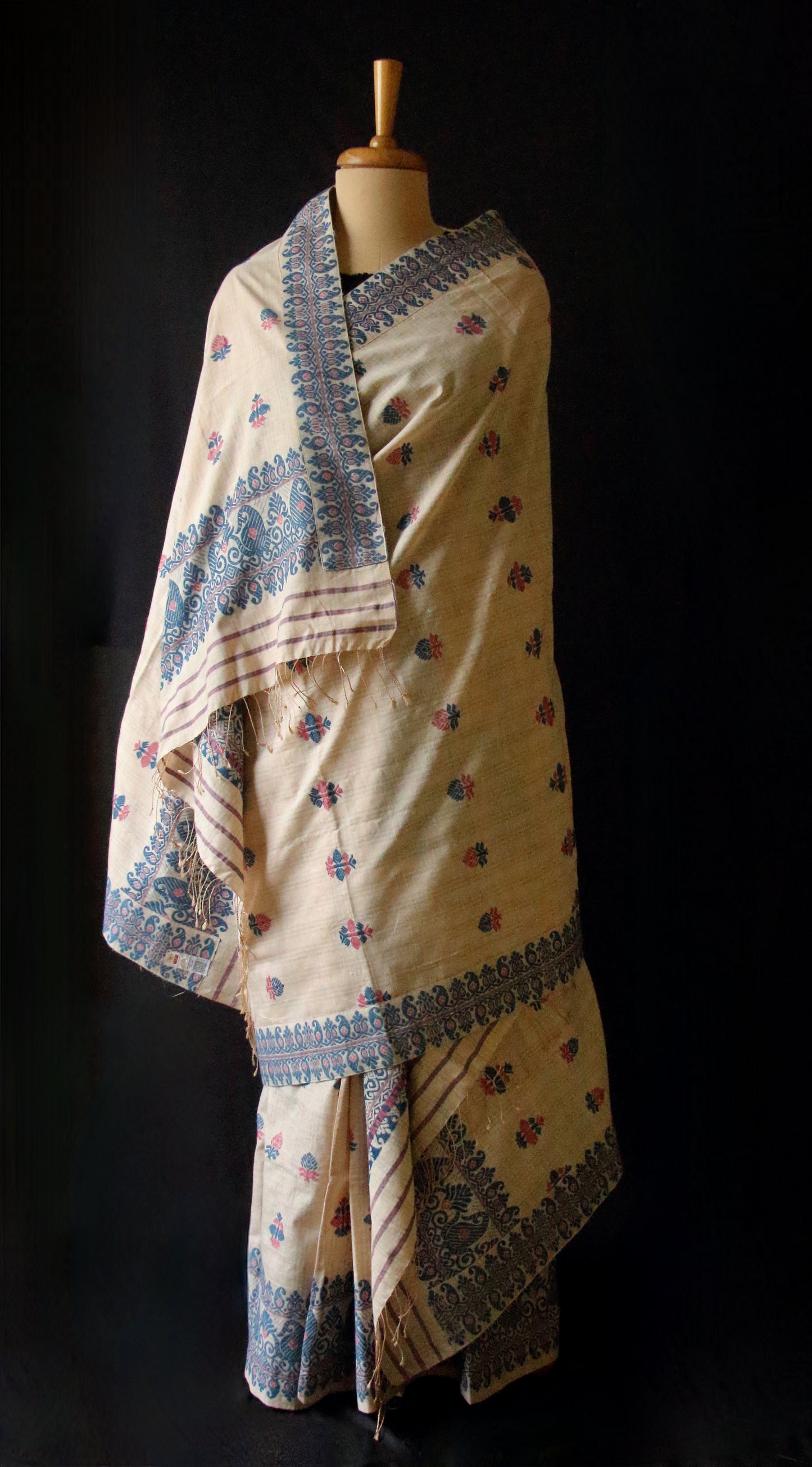 Soft Beige Tassar & Eri Silk Mekhla Chador Set from Assam