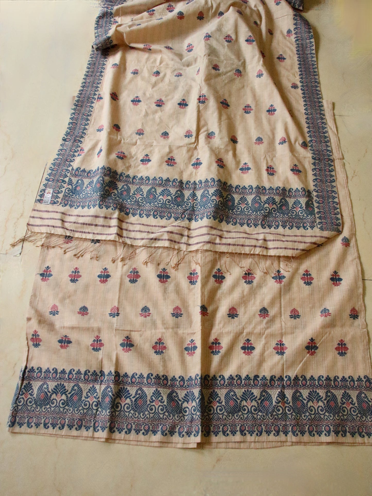 Soft Beige Tassar & Eri Silk Mekhla Chador Set from Assam