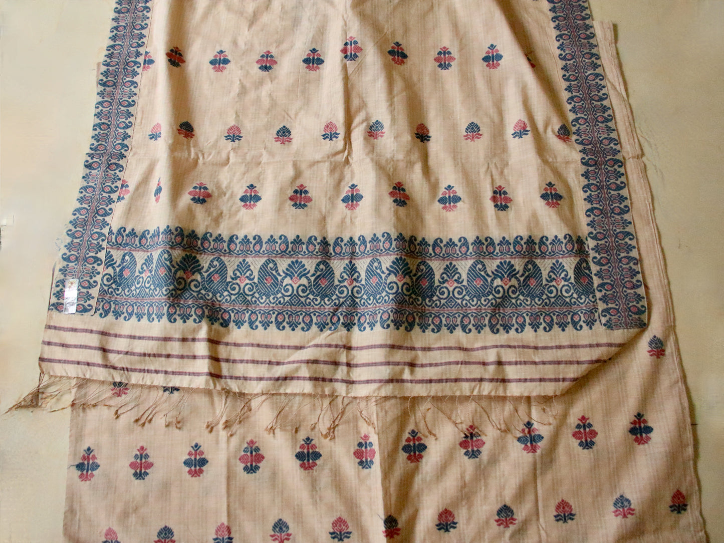 Soft Beige Tassar & Eri Silk Mekhla Chador Set from Assam