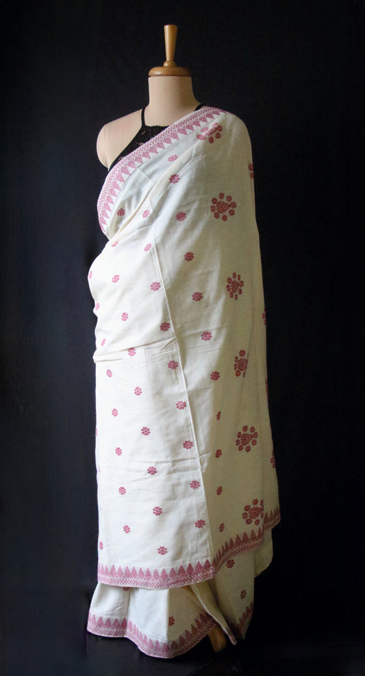 Eri Silk Saree in Natural Off White colour from Assam