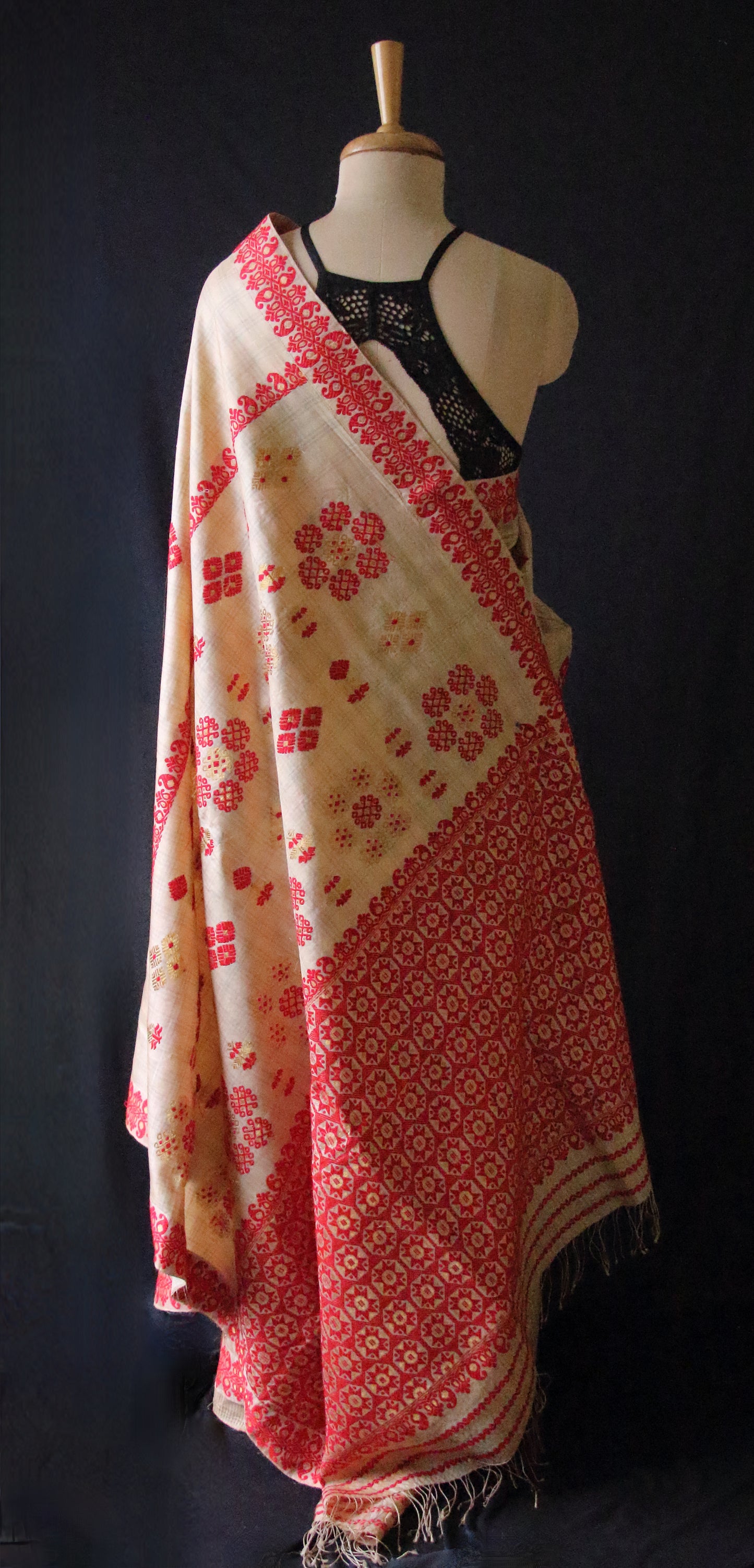 Handloom Tassar Silk Sari with traditional motifs from Assam