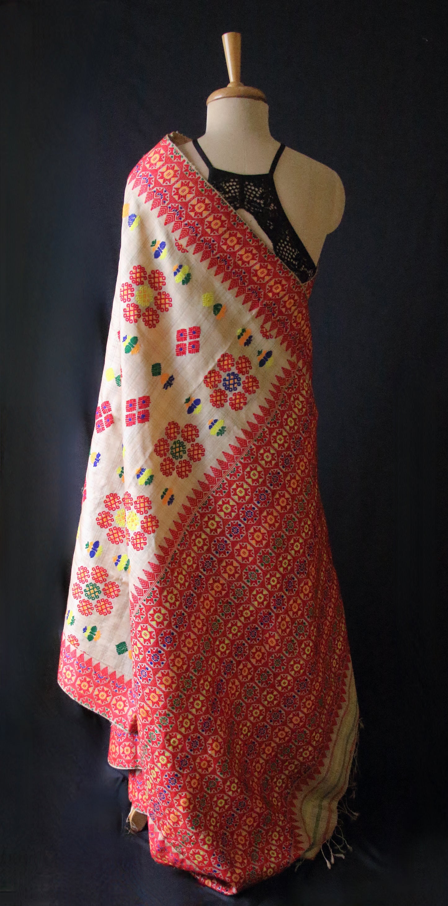 Handloom Tassar Silk Sari with traditional motifs from Assam