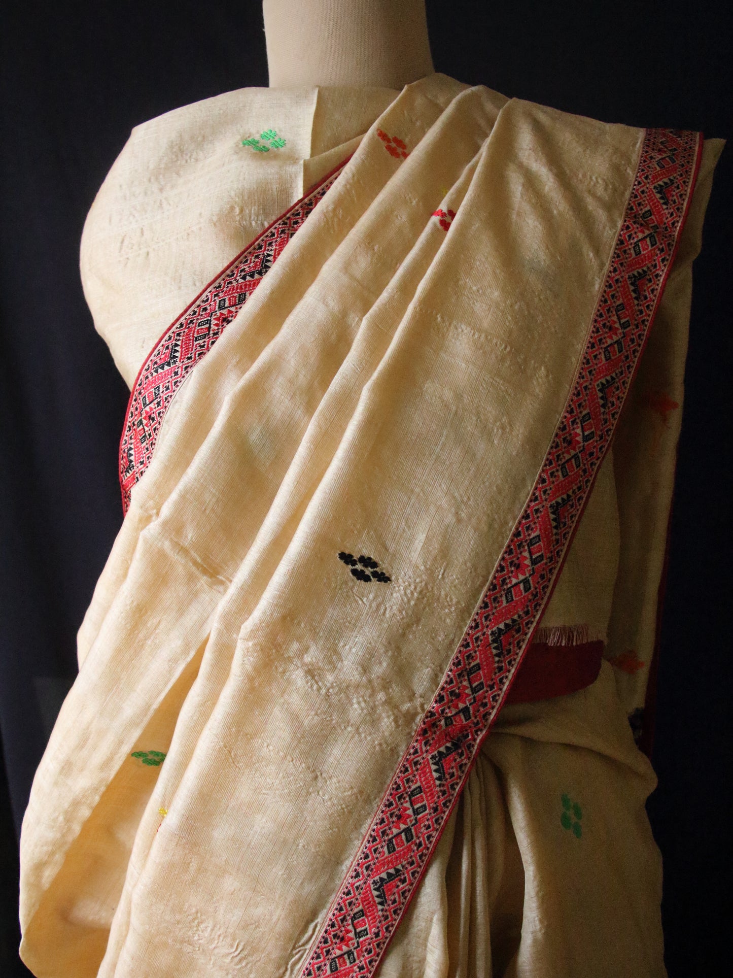 Handloom Tassar Silk Sari with traditional motifs from Assam