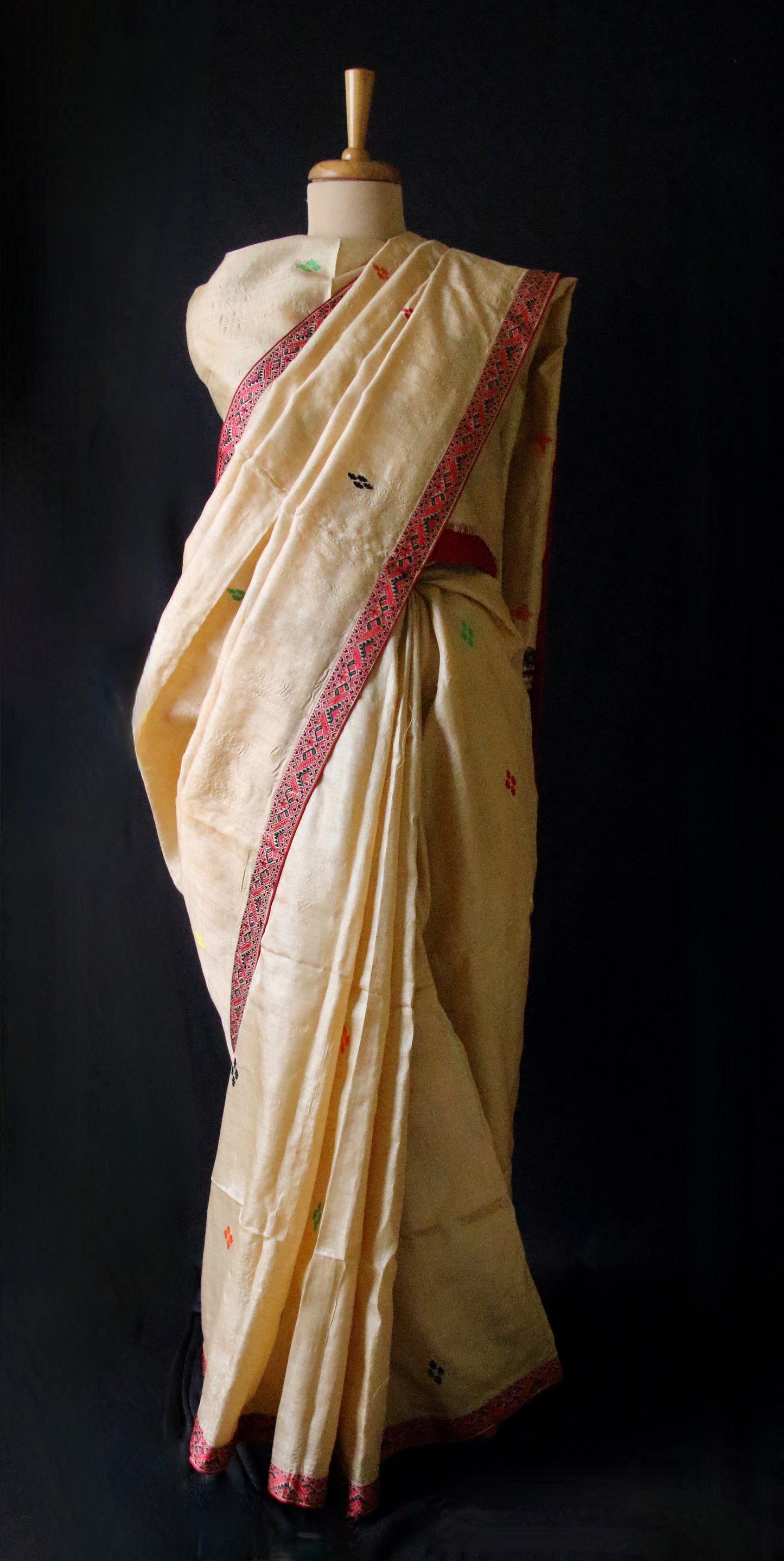 Handloom Tassar Silk Sari with traditional motifs from Assam