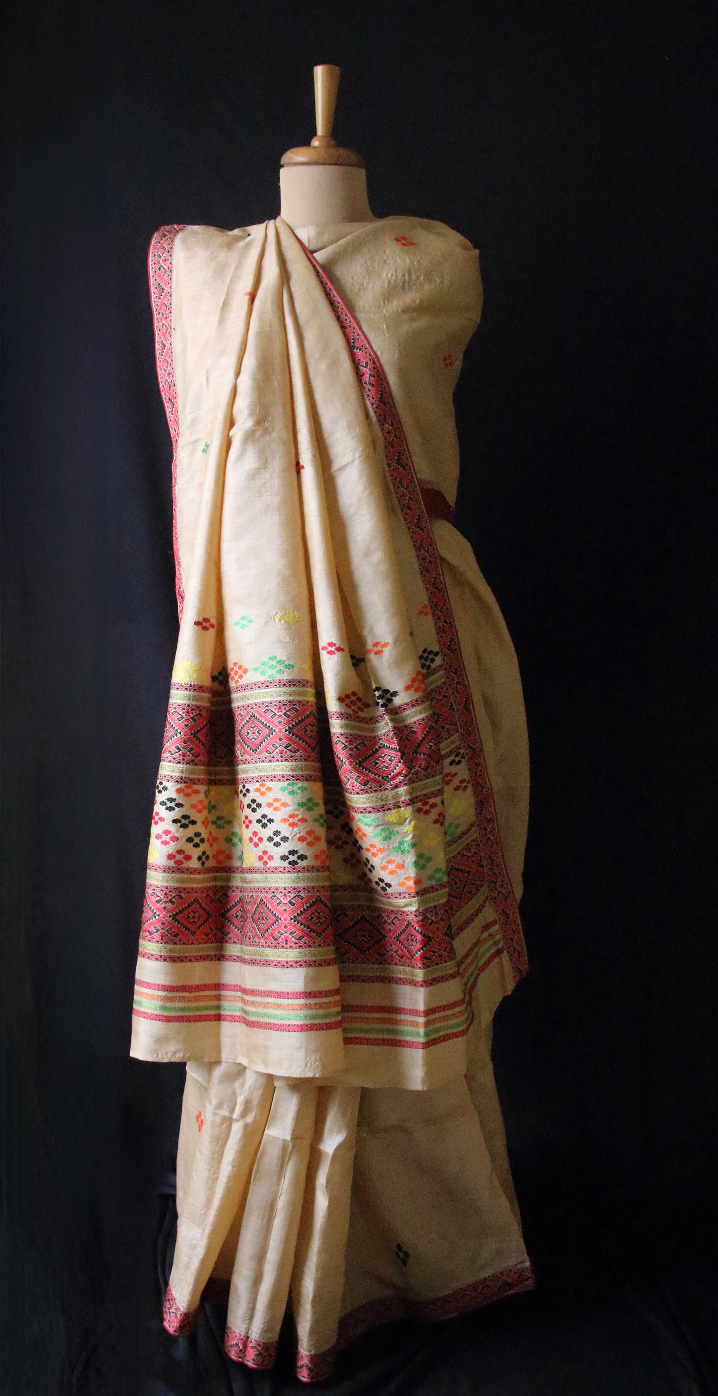 Handloom Tassar Silk Sari with traditional motifs from Assam