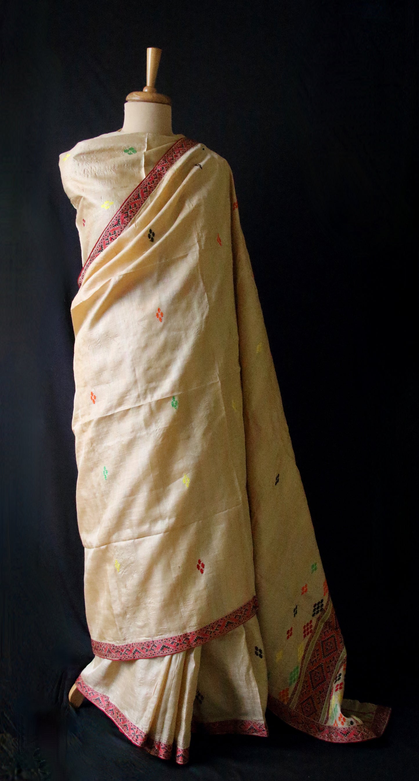 Handloom Tassar Silk Sari with traditional motifs from Assam