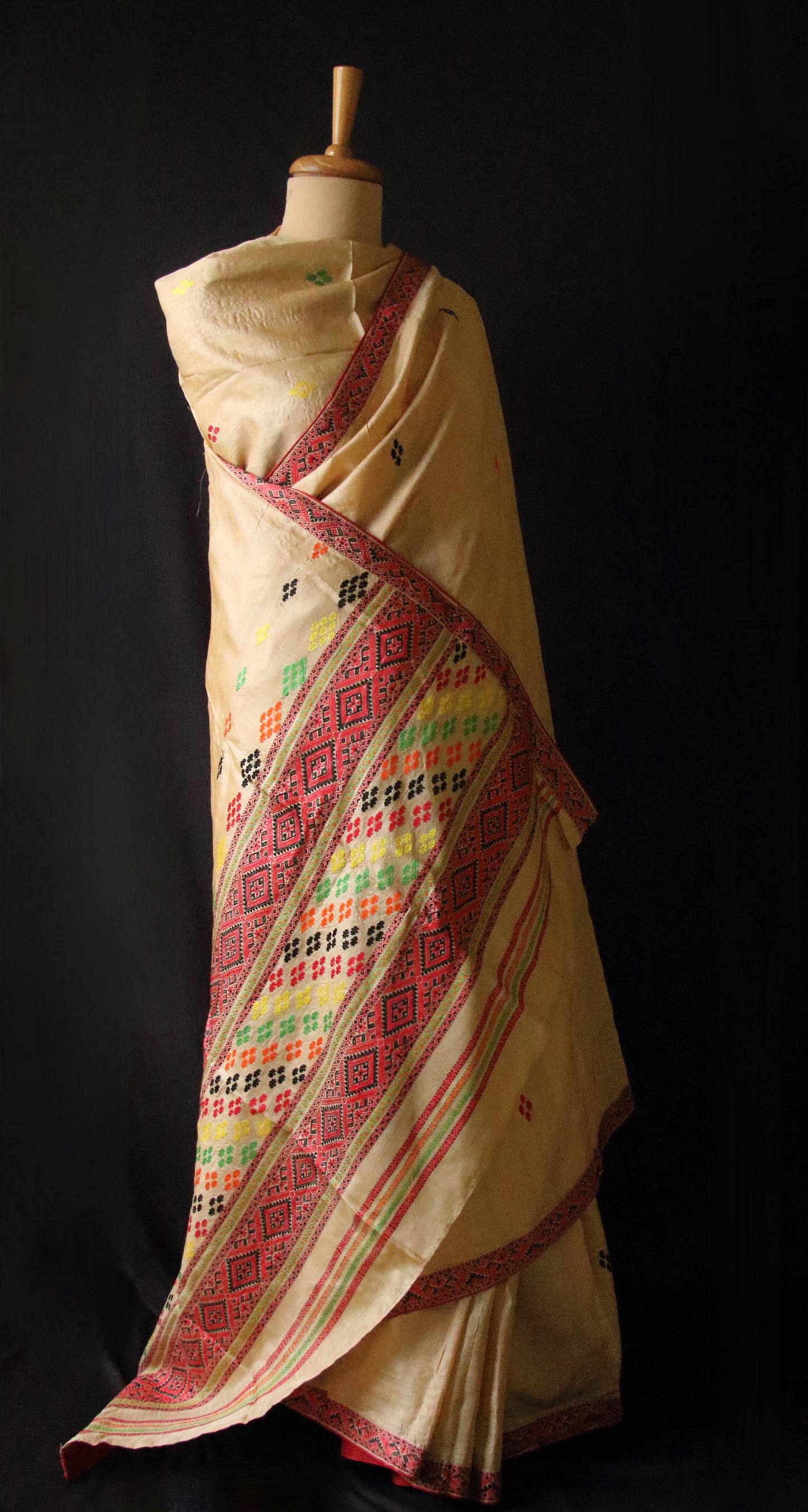 Handloom Tassar Silk Sari with traditional motifs from Assam