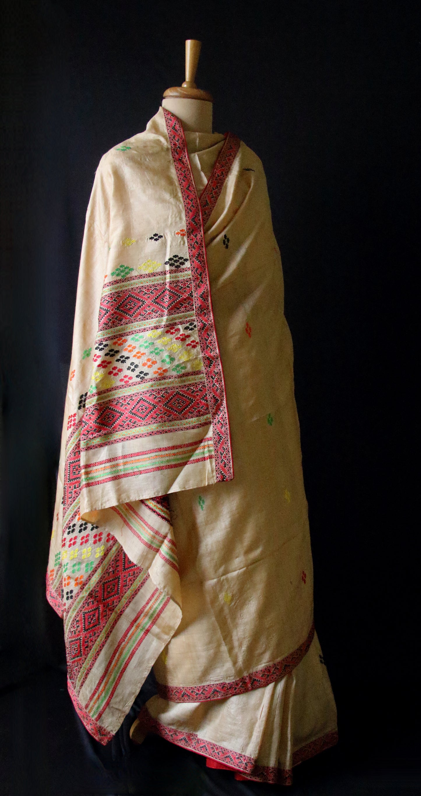 Handloom Tassar Silk Sari with traditional motifs from Assam