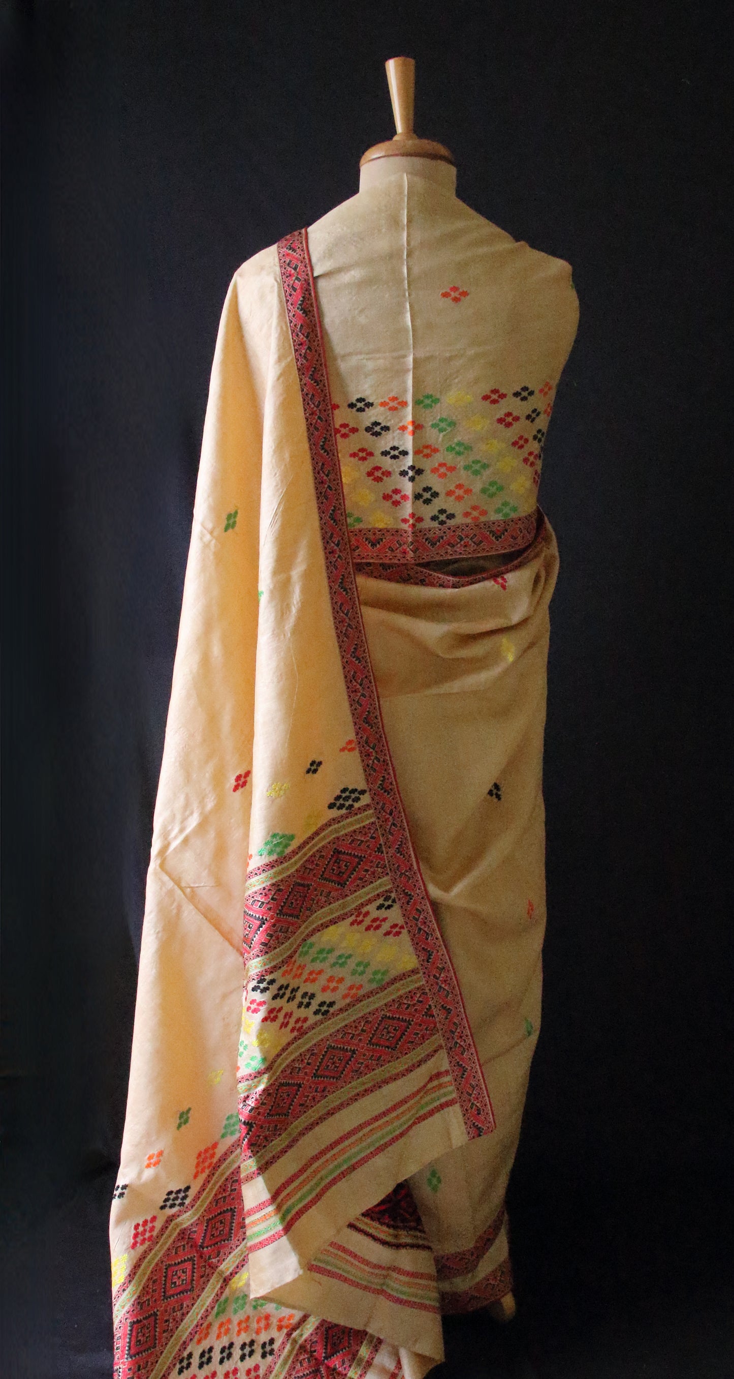 Handloom Tassar Silk Sari with traditional motifs from Assam